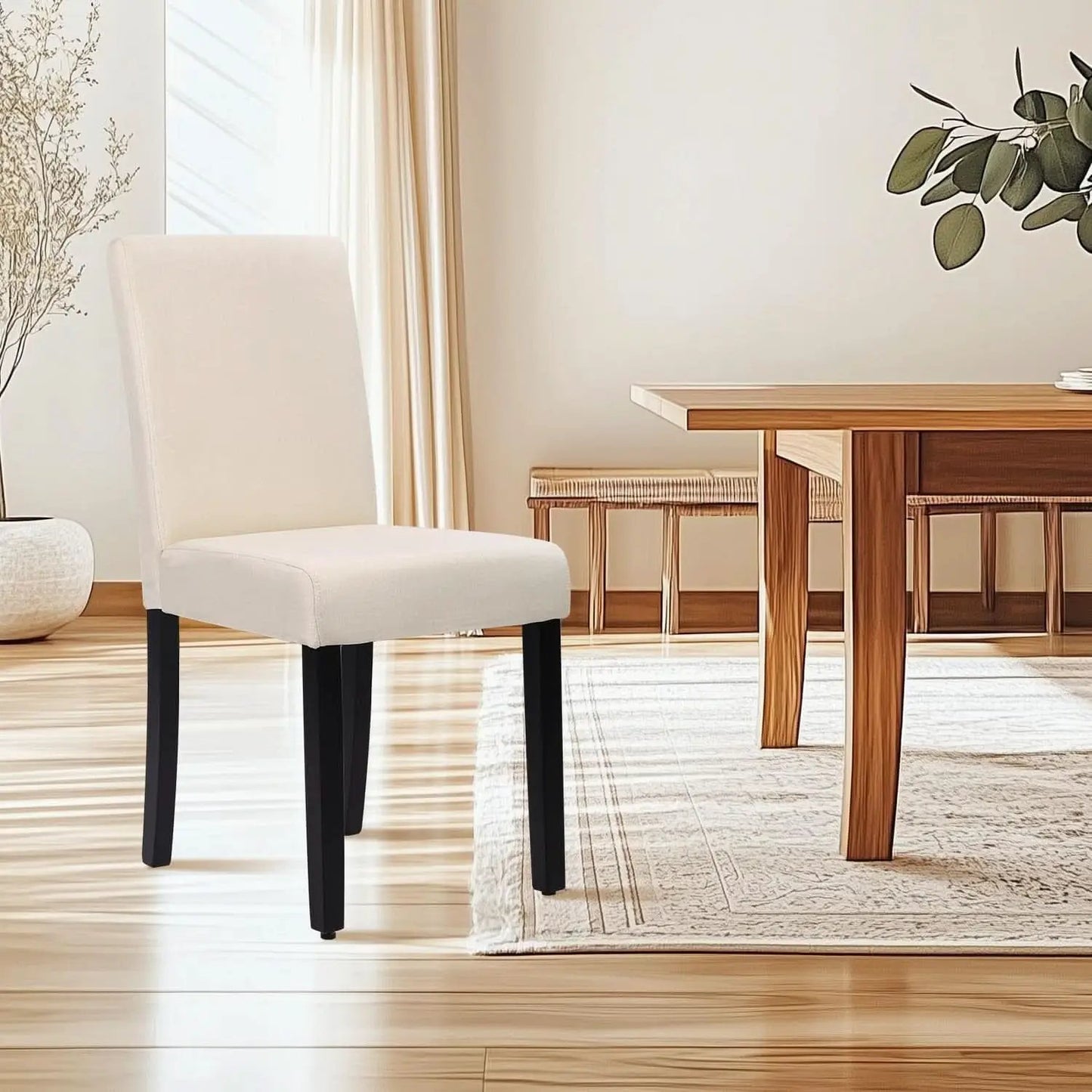 Beige Upholstered Dining Chairs Set Of 4 Modern Fabric from PriceLows™