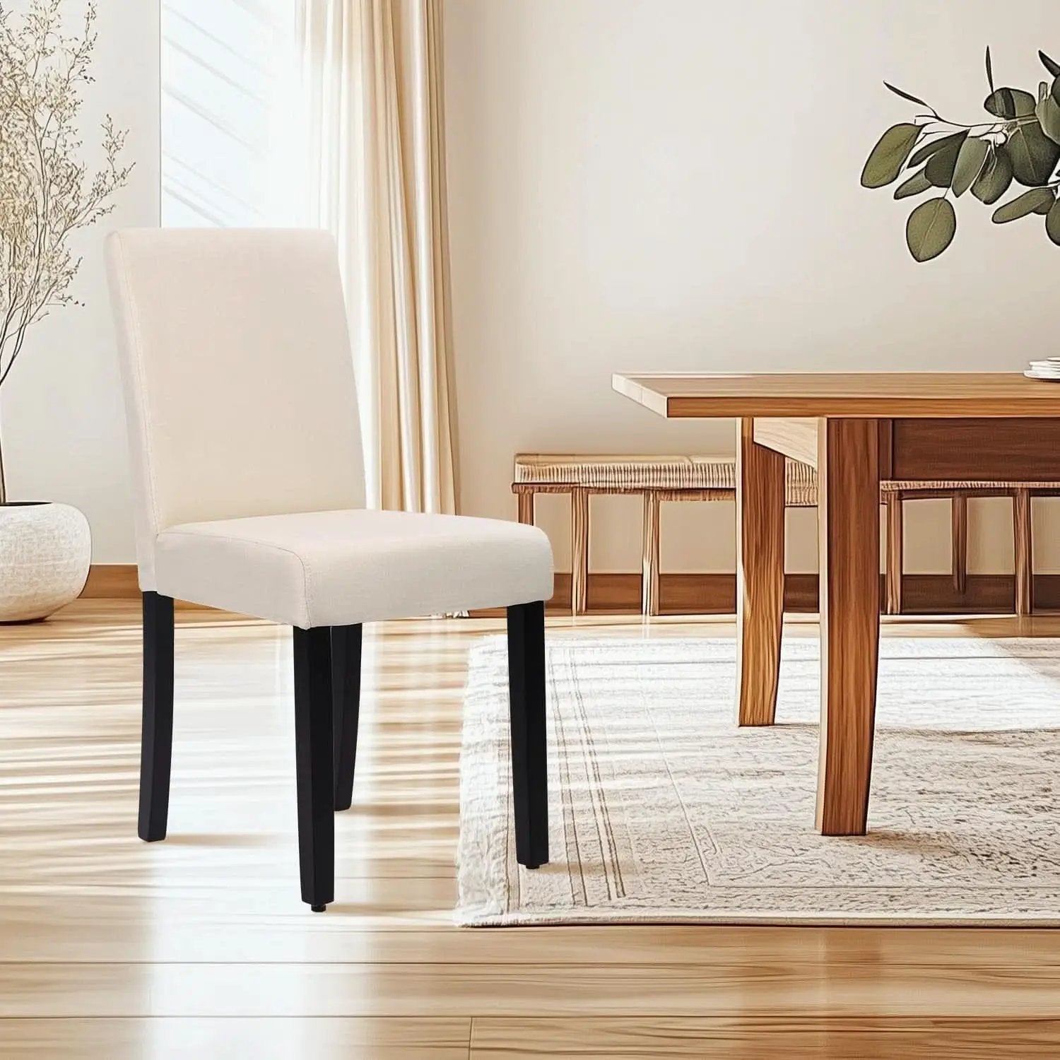 Beige Upholstered Dining Chairs Set Of 4 Modern Fabric from PriceLows™