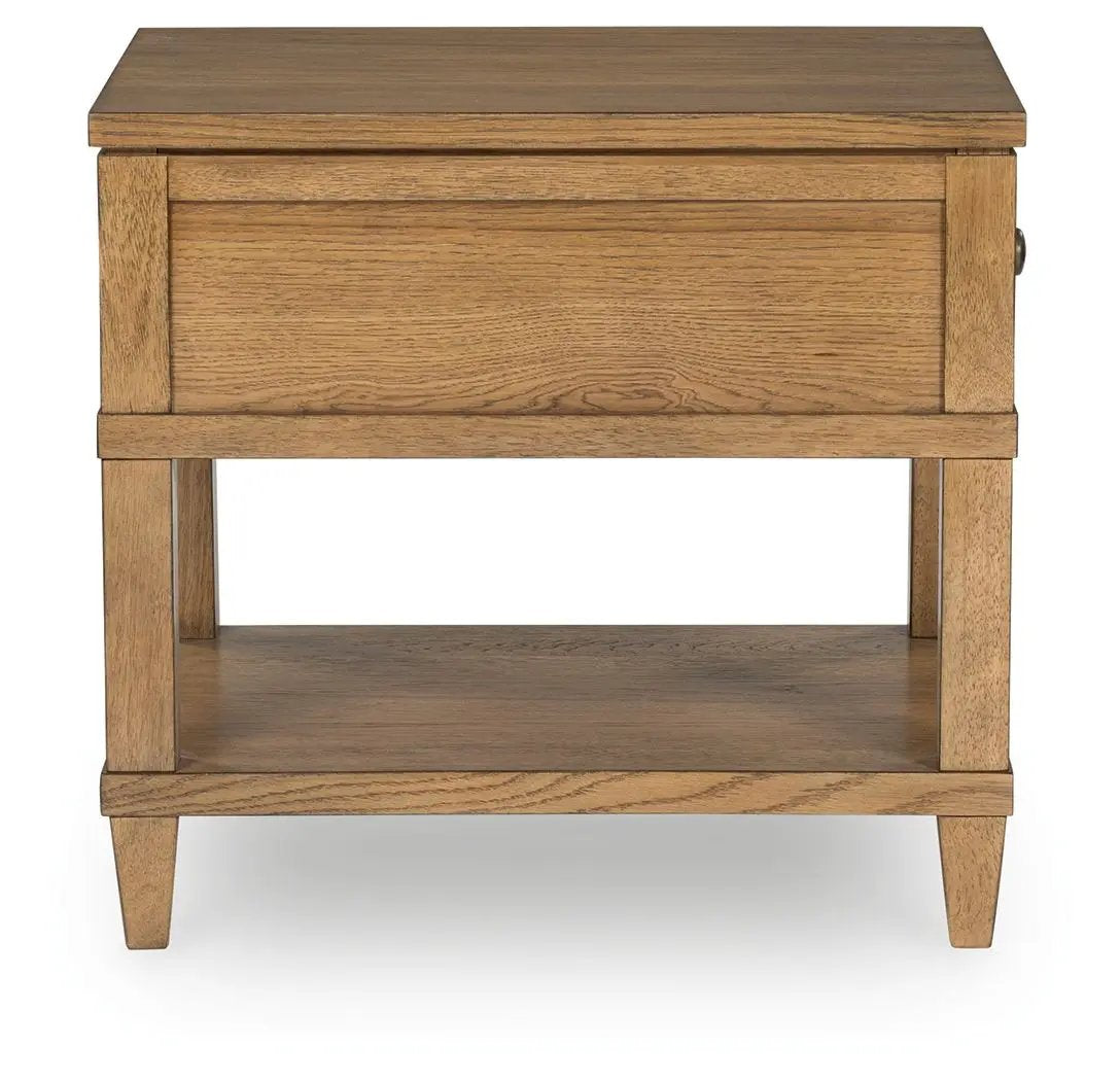 Sharlance Rectangular End Table | Light Brown | 98 Inch Cord Length | Drawer And Bottom Opening