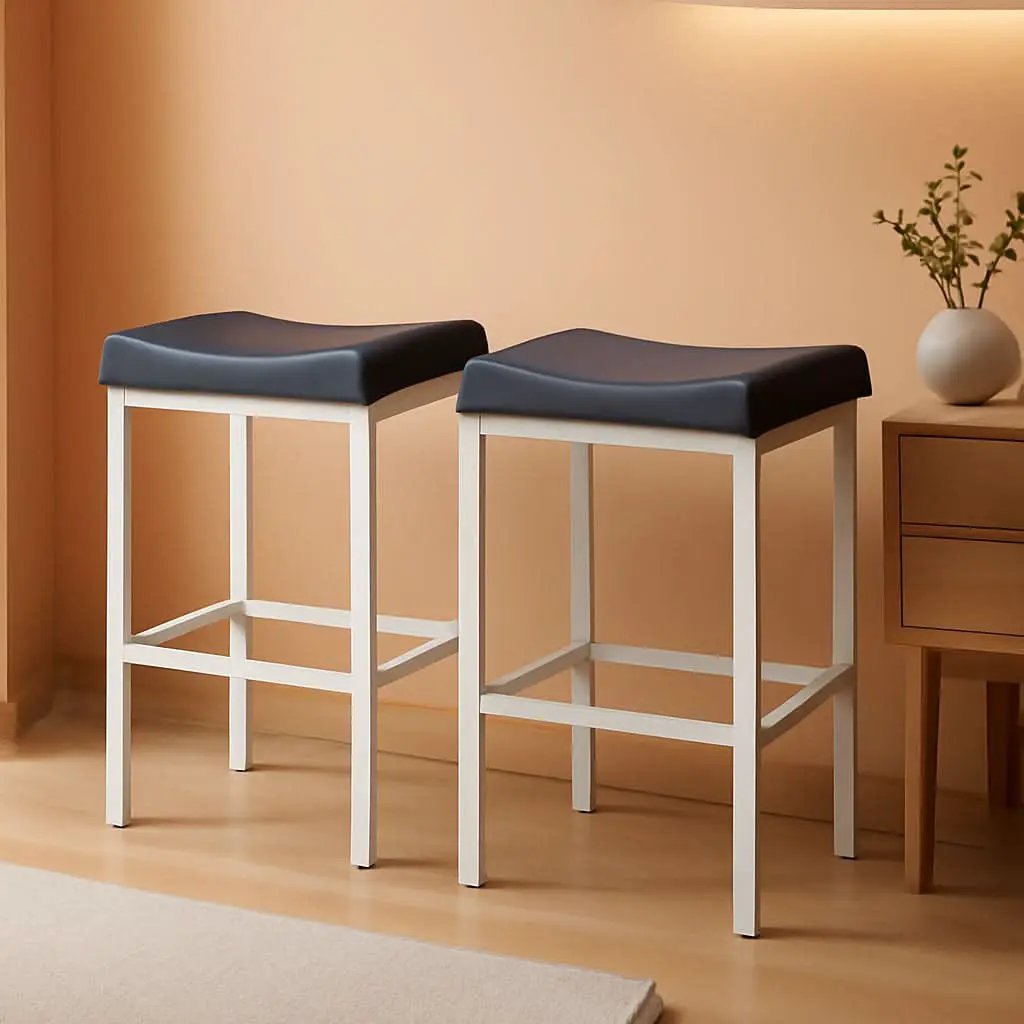 Saddle Bar Stools Set of 2, 24.8 Inches, White and Gray from PriceLows™