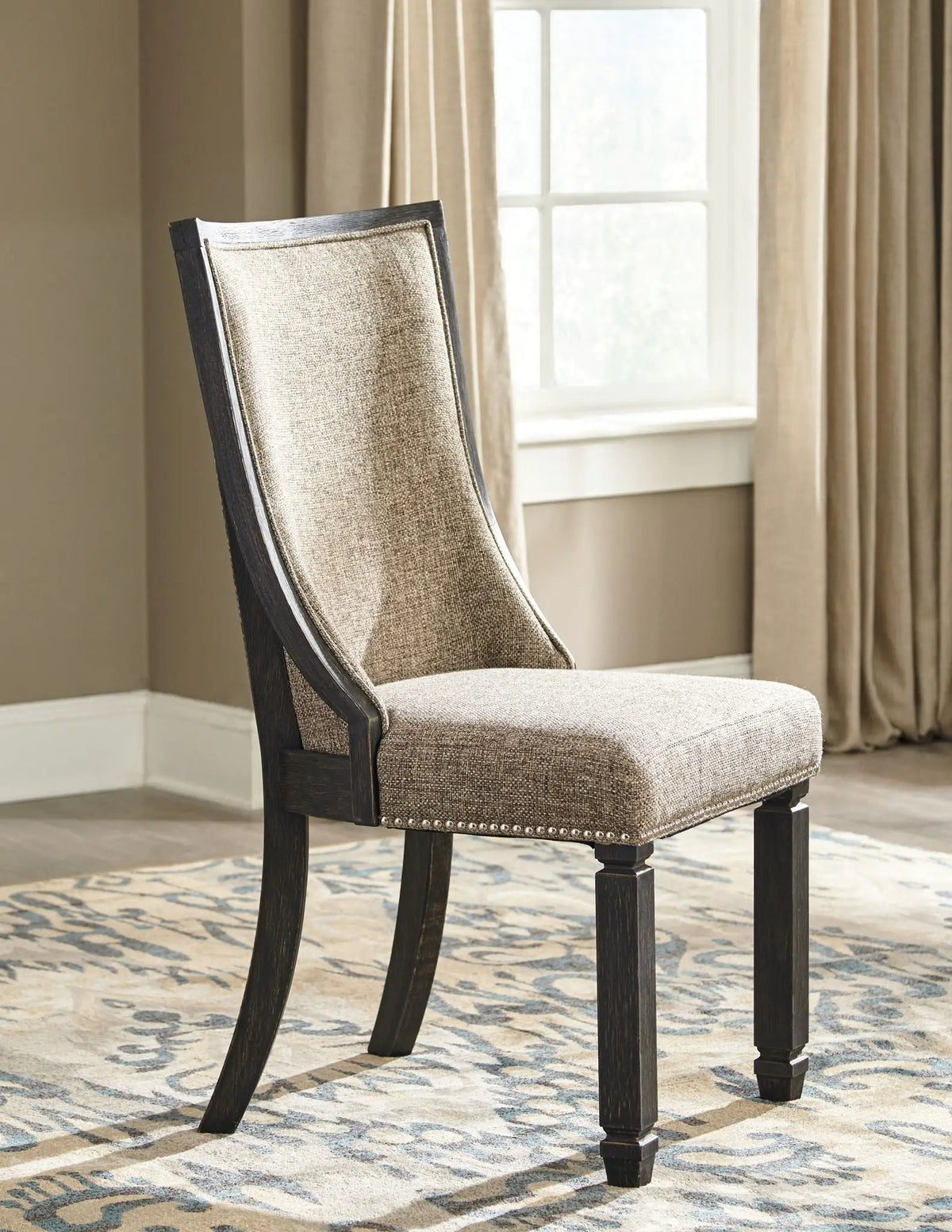 Tyler Creek Framed Back Dining Chairs | Set Of 2 | Black And Grayish Brown | Upholstered Seats
