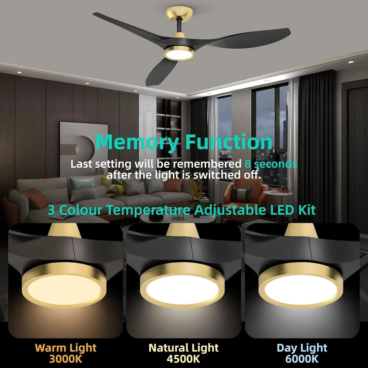 52 Inch Black Gold Indoor Ceiling Fan With LED Light from PriceLows™