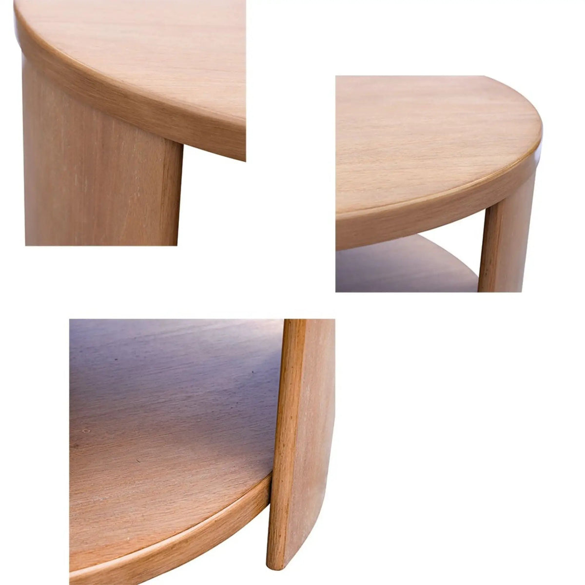 Minimalist Round Coffee Table | Natural Finish | Fixed Shelf Storage | 36 Inch Diameter