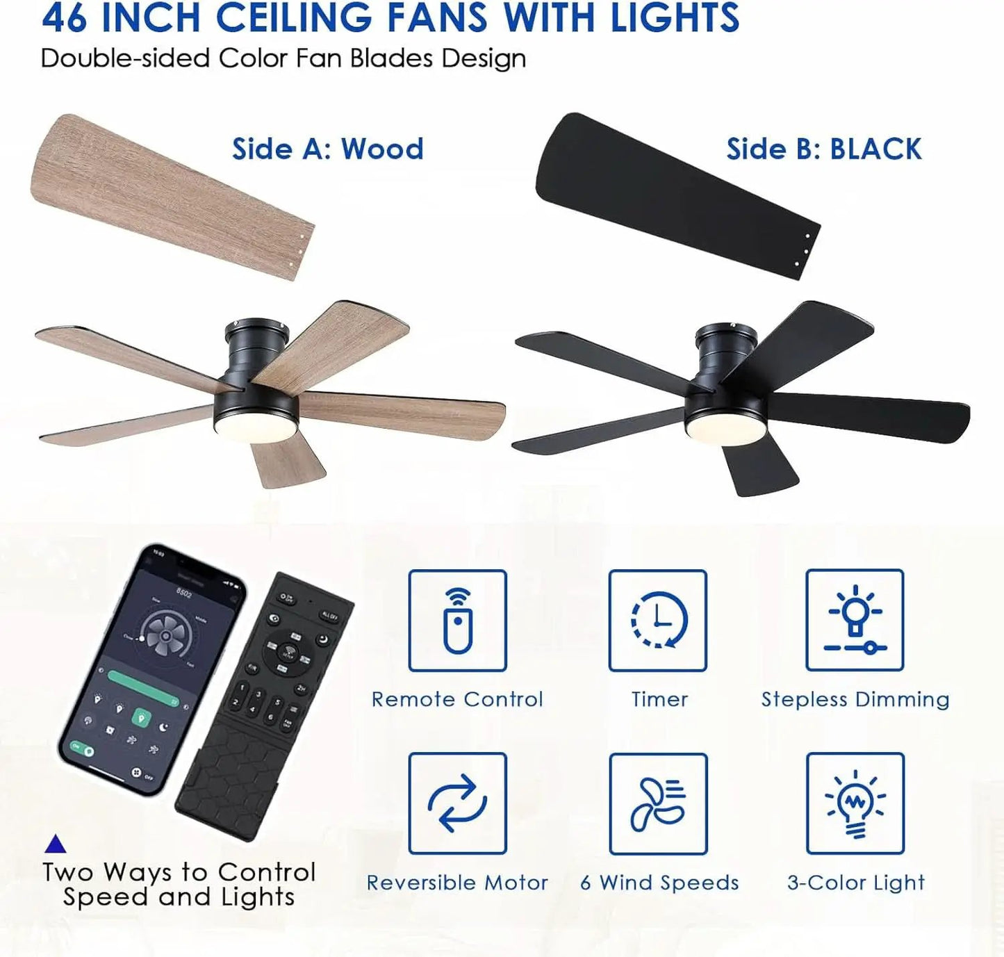 46 Inch DC Motor Ceiling Fan With Remote App Control from PriceLows™