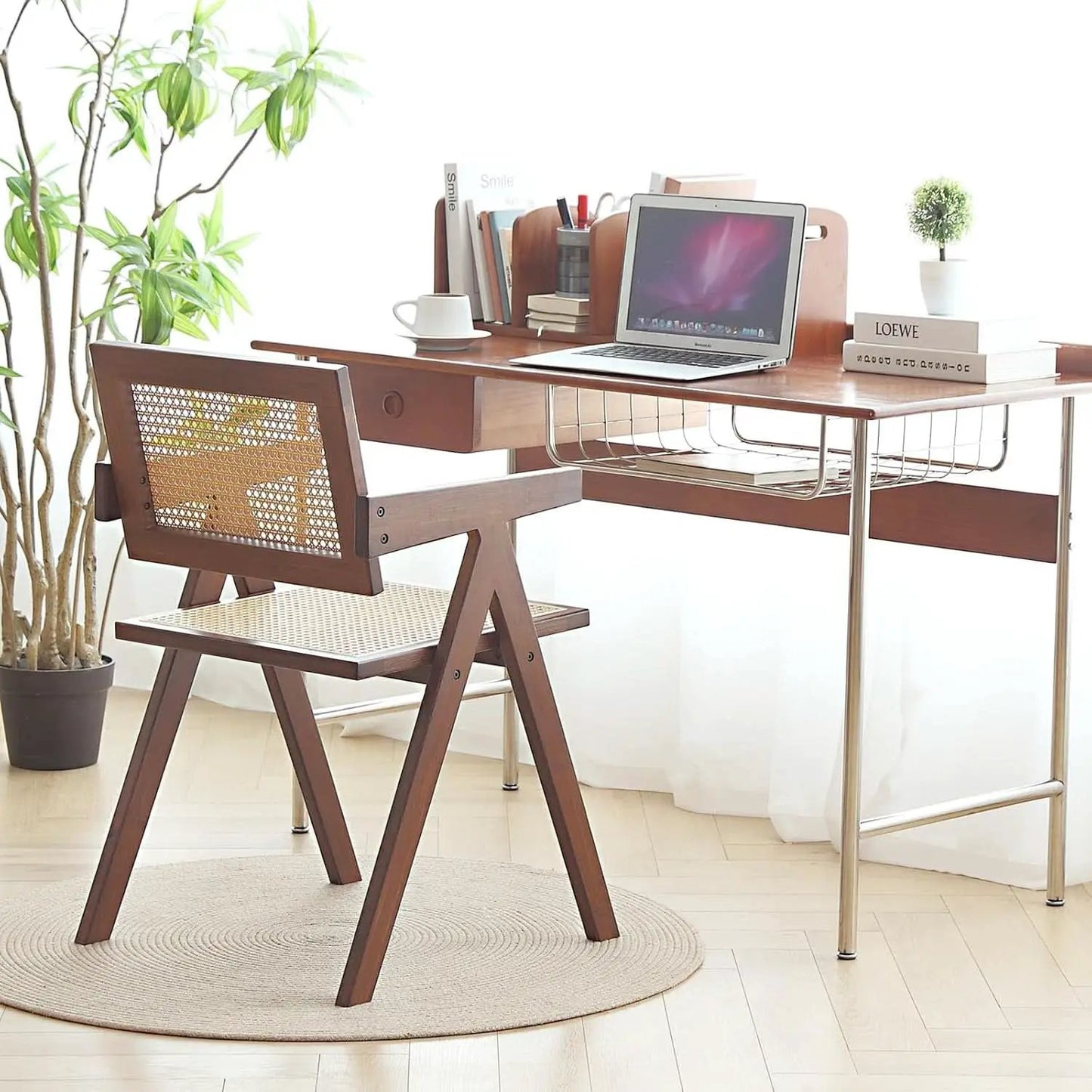 Walnut Rattan Dining Chairs Set Of 2 Ergonomic Back from PriceLows™
