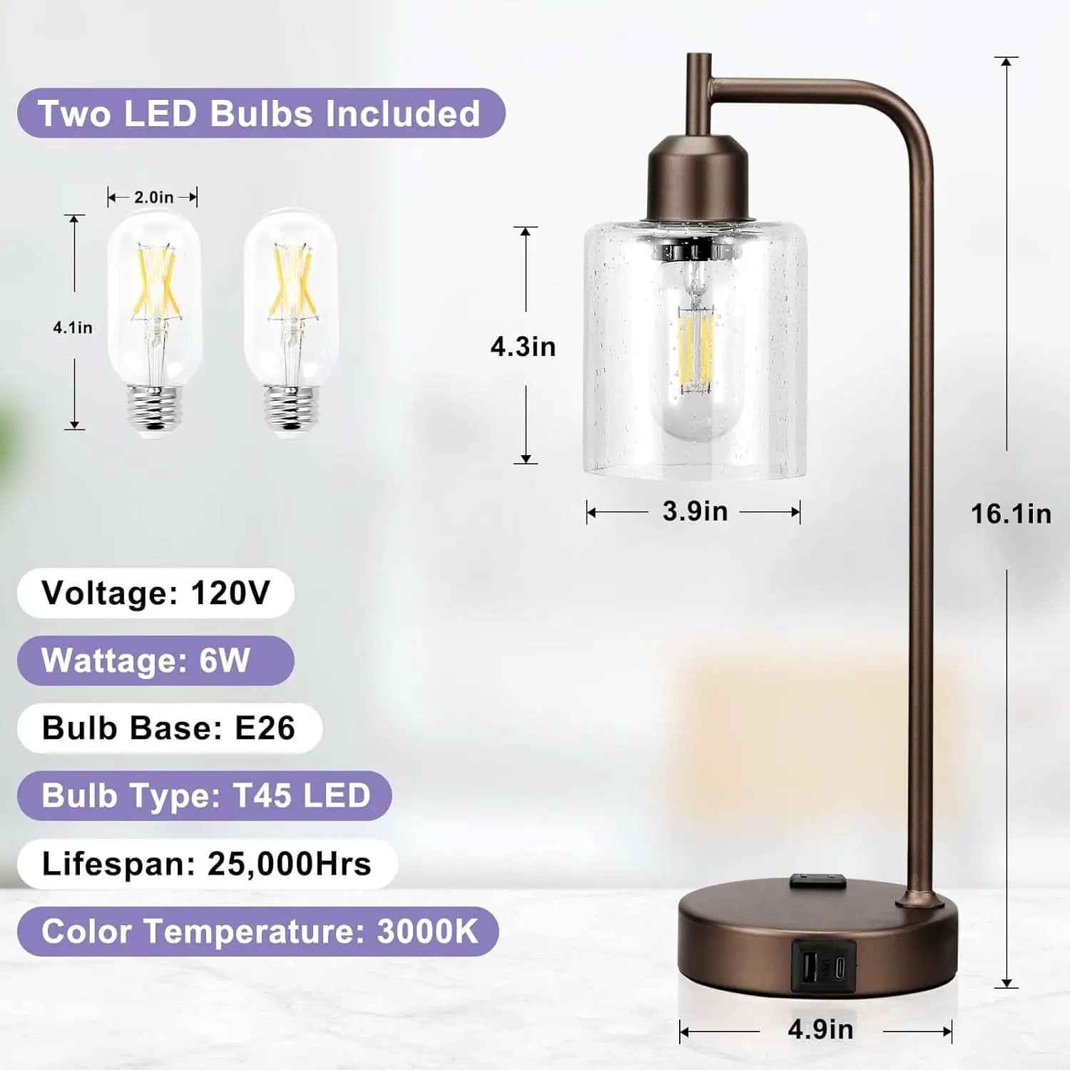 Brown Table Lamps 3-Way Dimmable With USB Ports Set Of 2 from PriceLows™