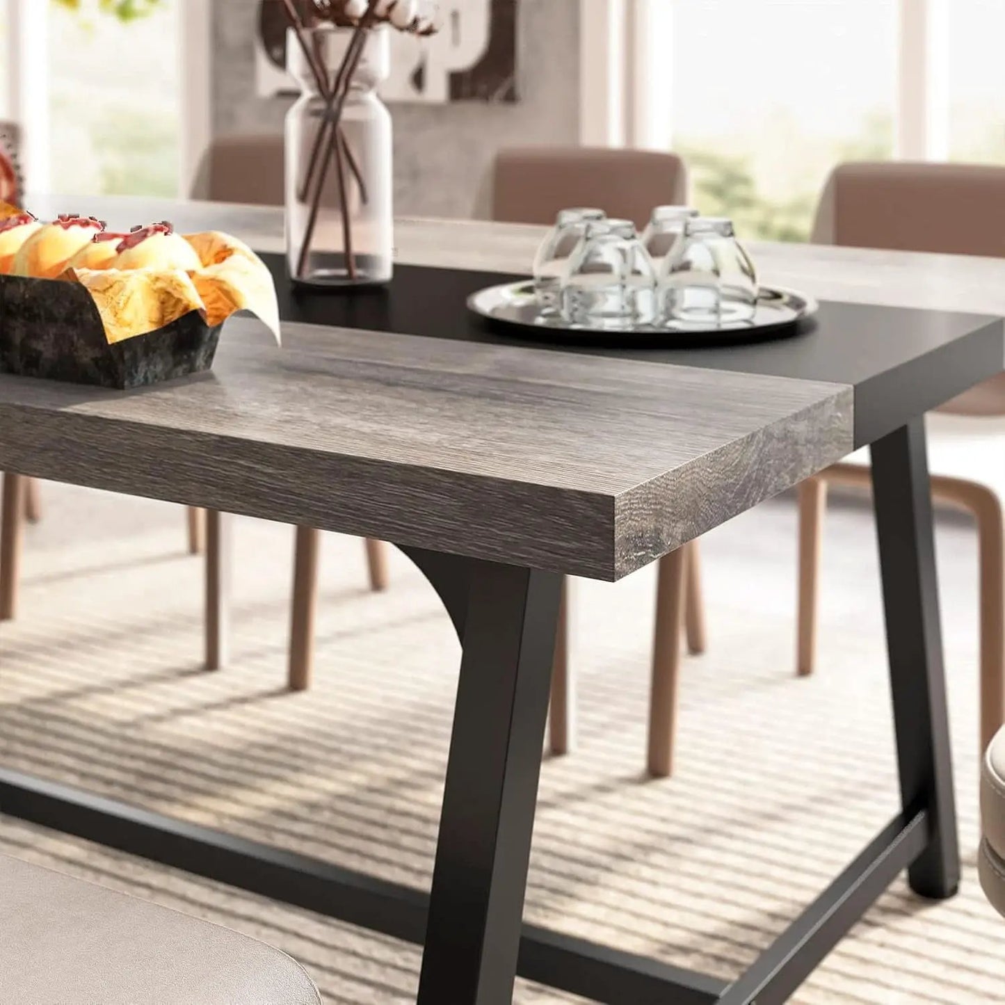 70.87 Inch Dining Table For 8 With Metal Frame In Gray from PriceLows™