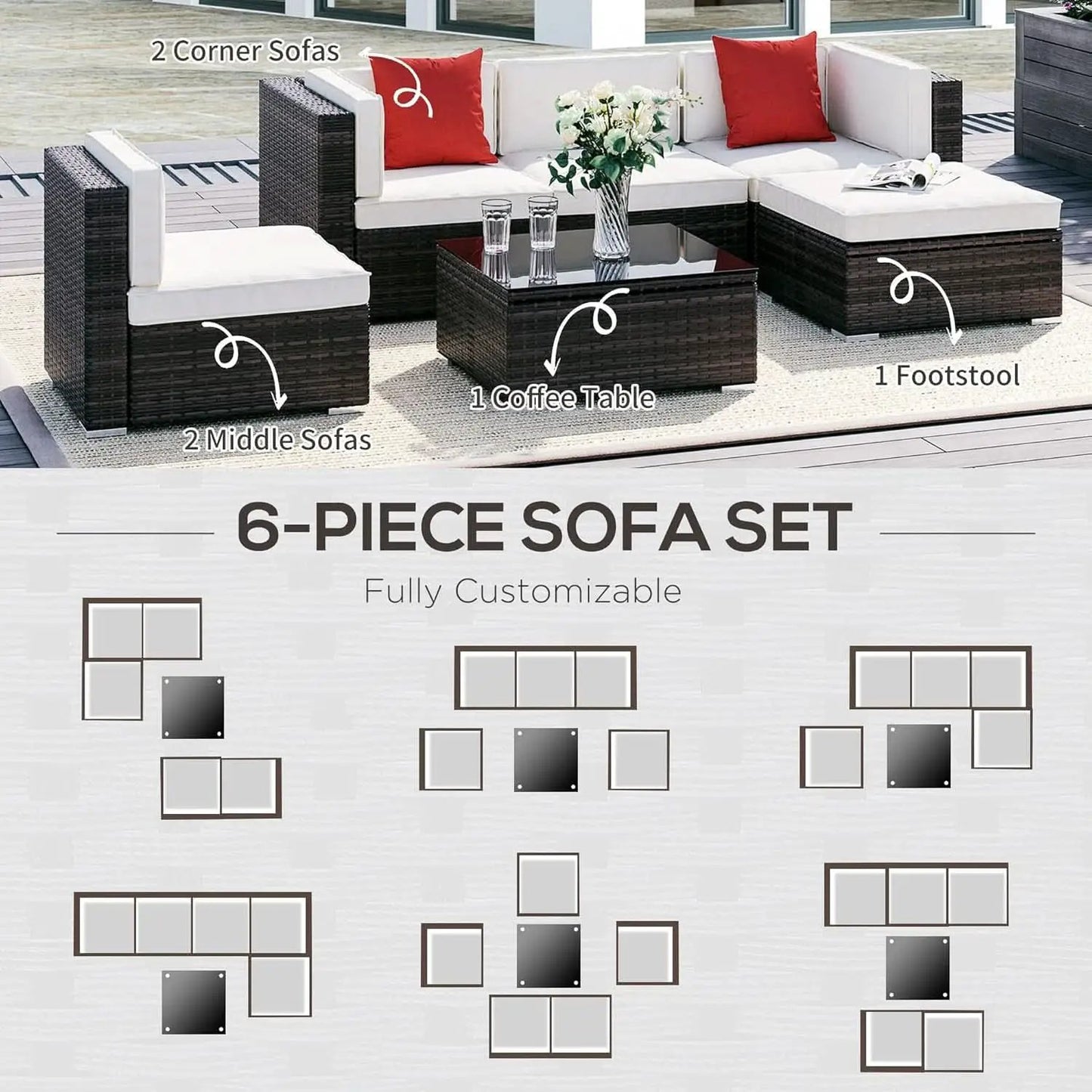 Six Piece Outdoor Wicker Sectional Sofa Set with Ottoman from PriceLows™