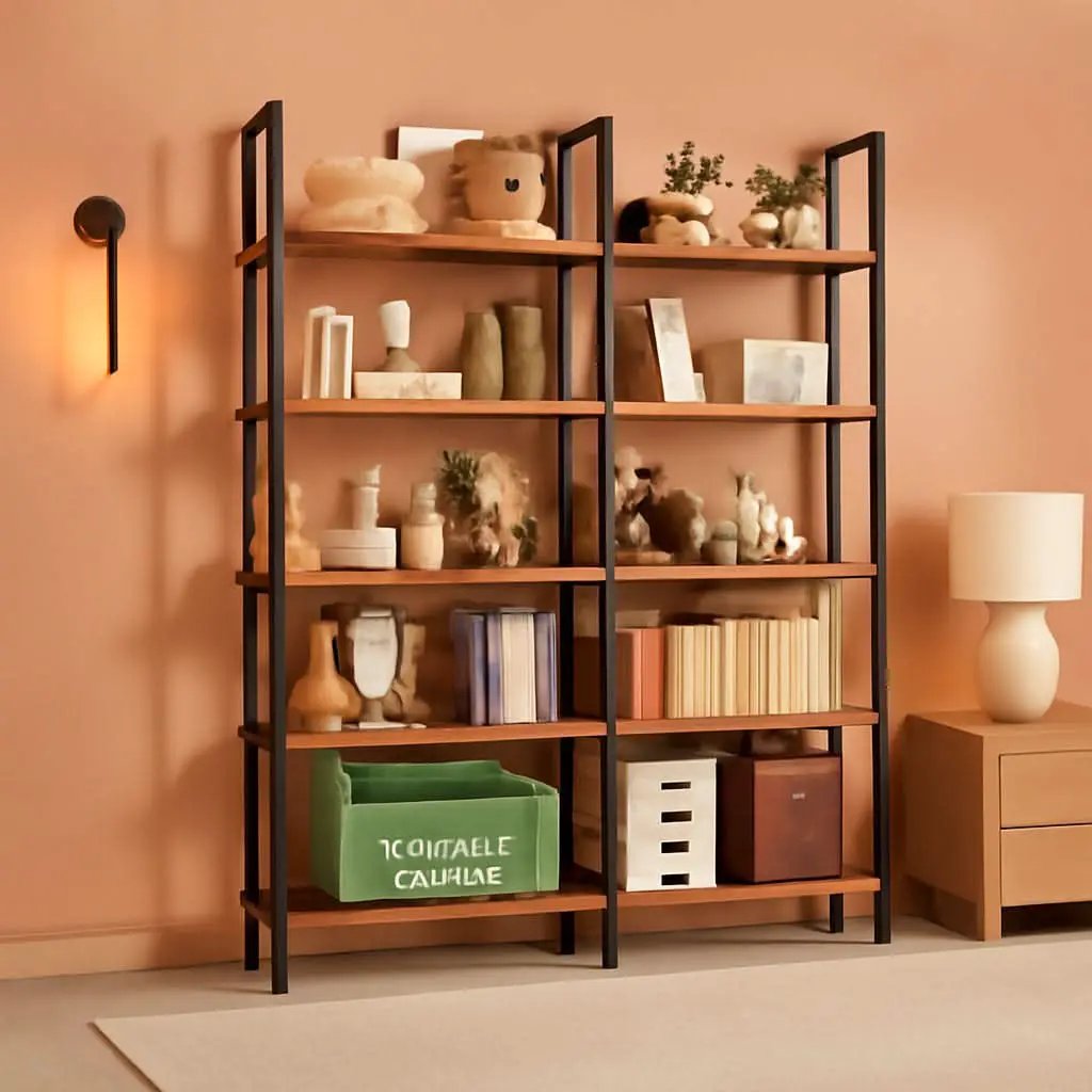 Tall 5 Shelf Vintage Bookcase With Metal Frame Storage from PriceLows™