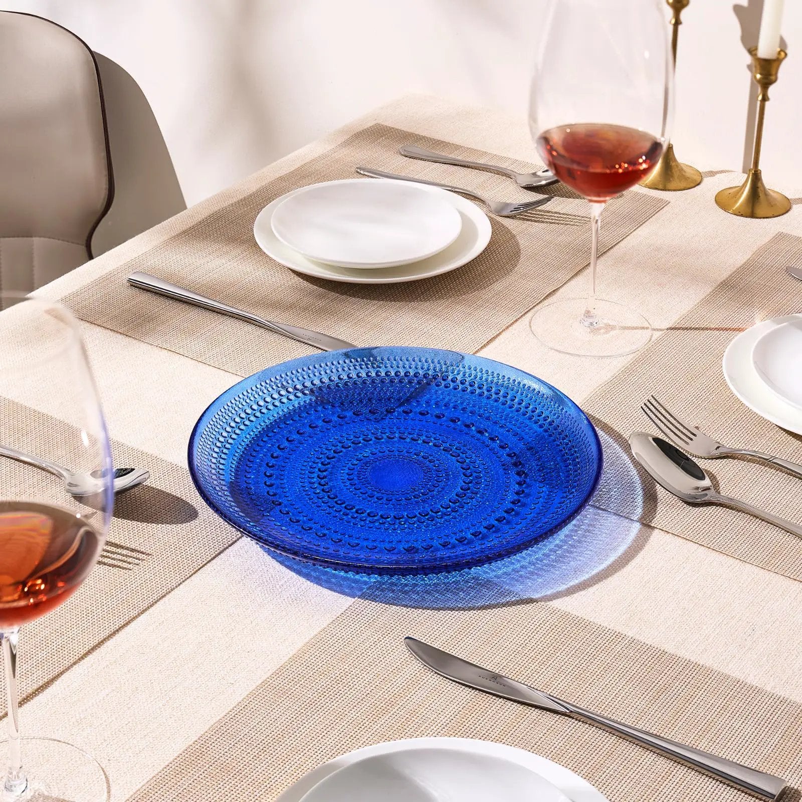 Glass Hobnail Dinner or Charger Plates | Set of 4 | Dark Blue from PriceLows™