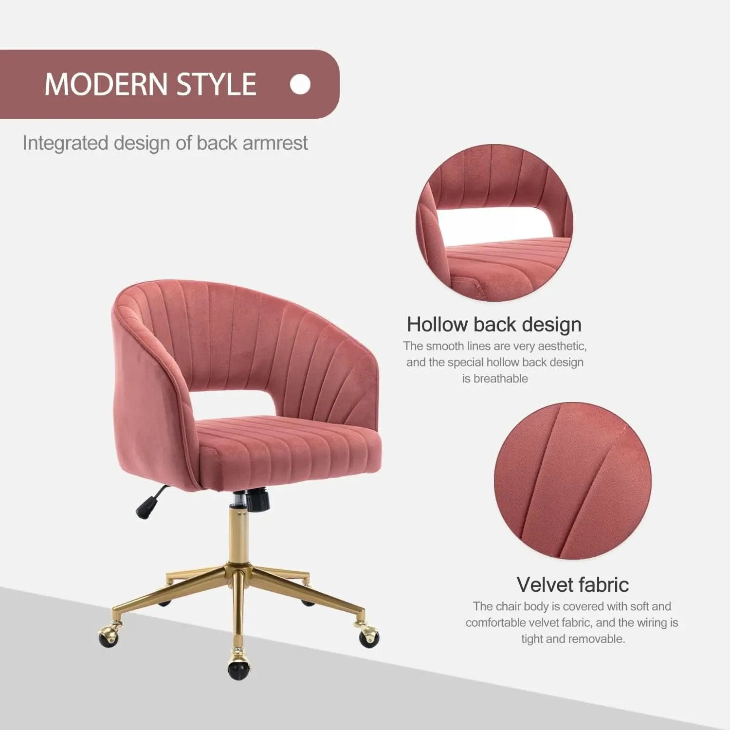 Rose Velvet Office Desk Chair With Ergonomic Design And Swivel Wheels from PriceLows™