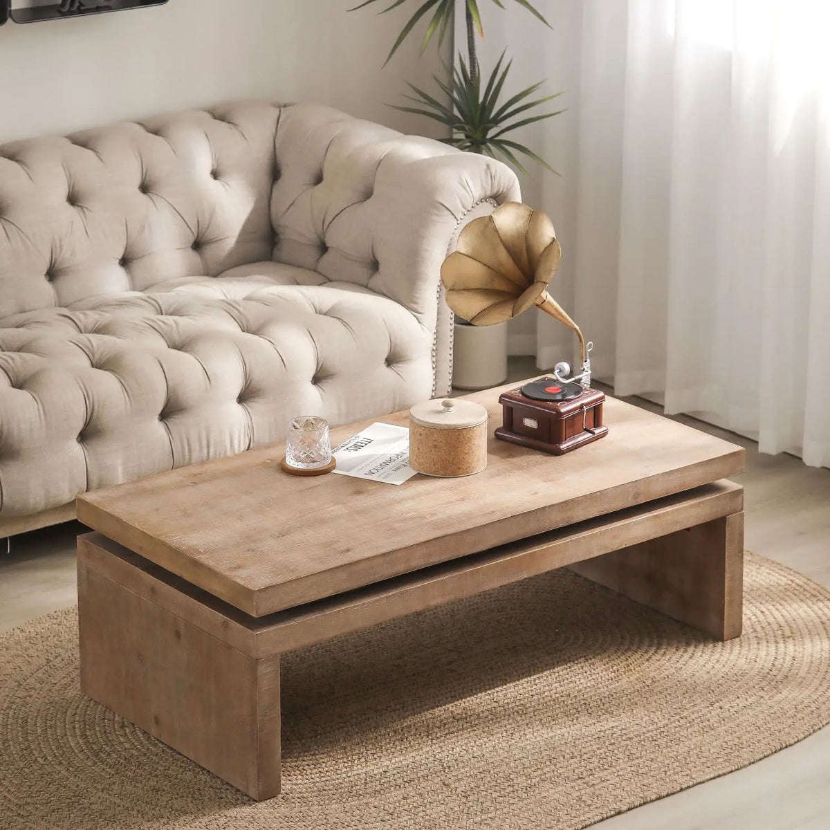 Rectangular Center Table | Solid Engineered Wood | Layered Silhouette | Distinctive Wood Grain