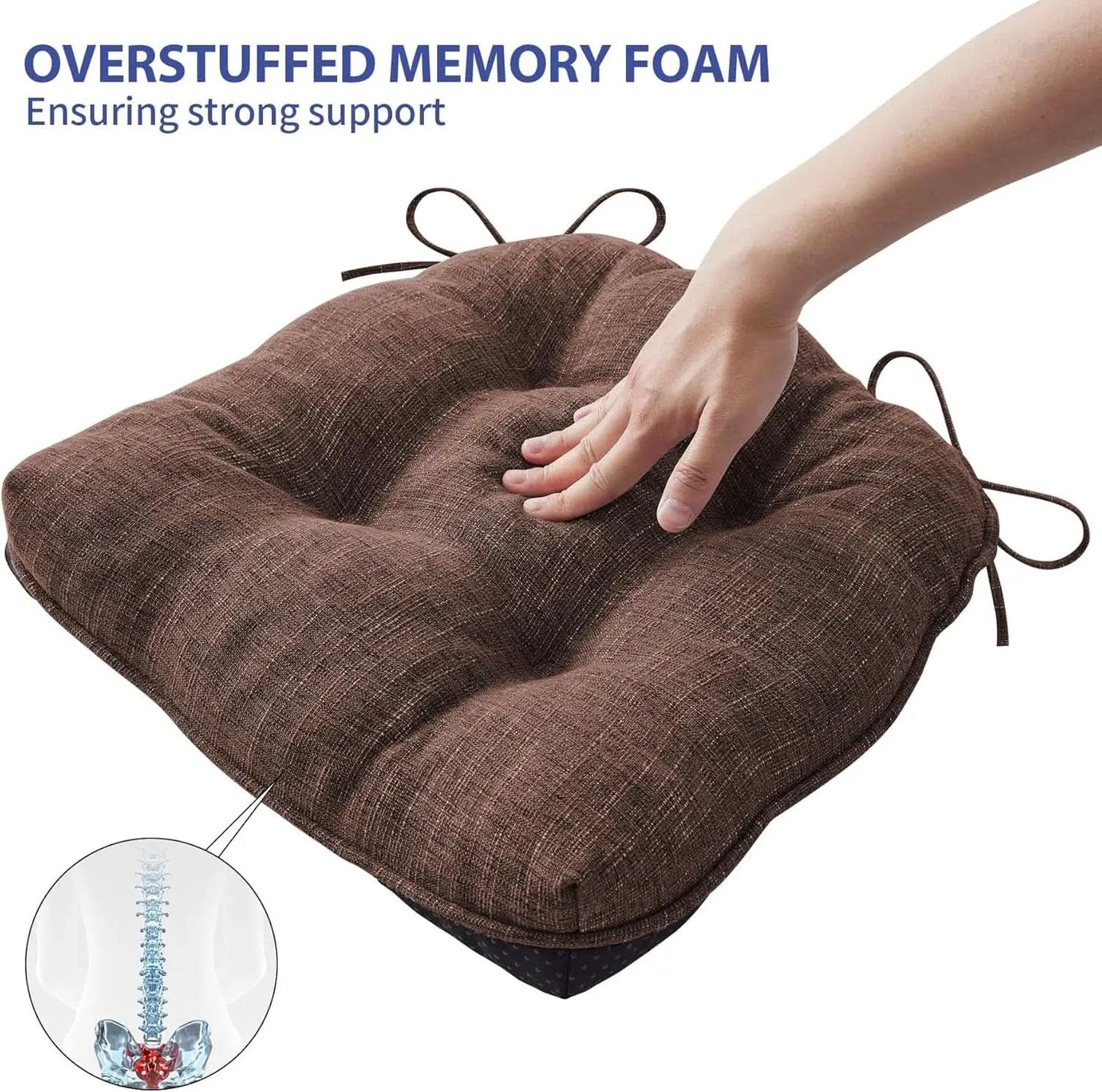 Tufted Memory Foam Dining Chair Cushions Set Of 4 Brown from PriceLows™