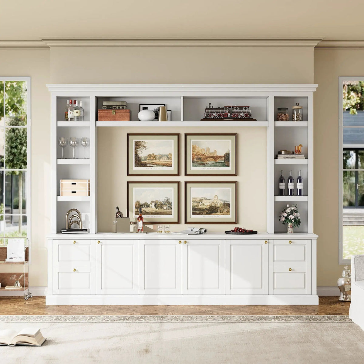 TV Stand With Bookcase | 3 Adjustable Shelves | Fits 70 Inch