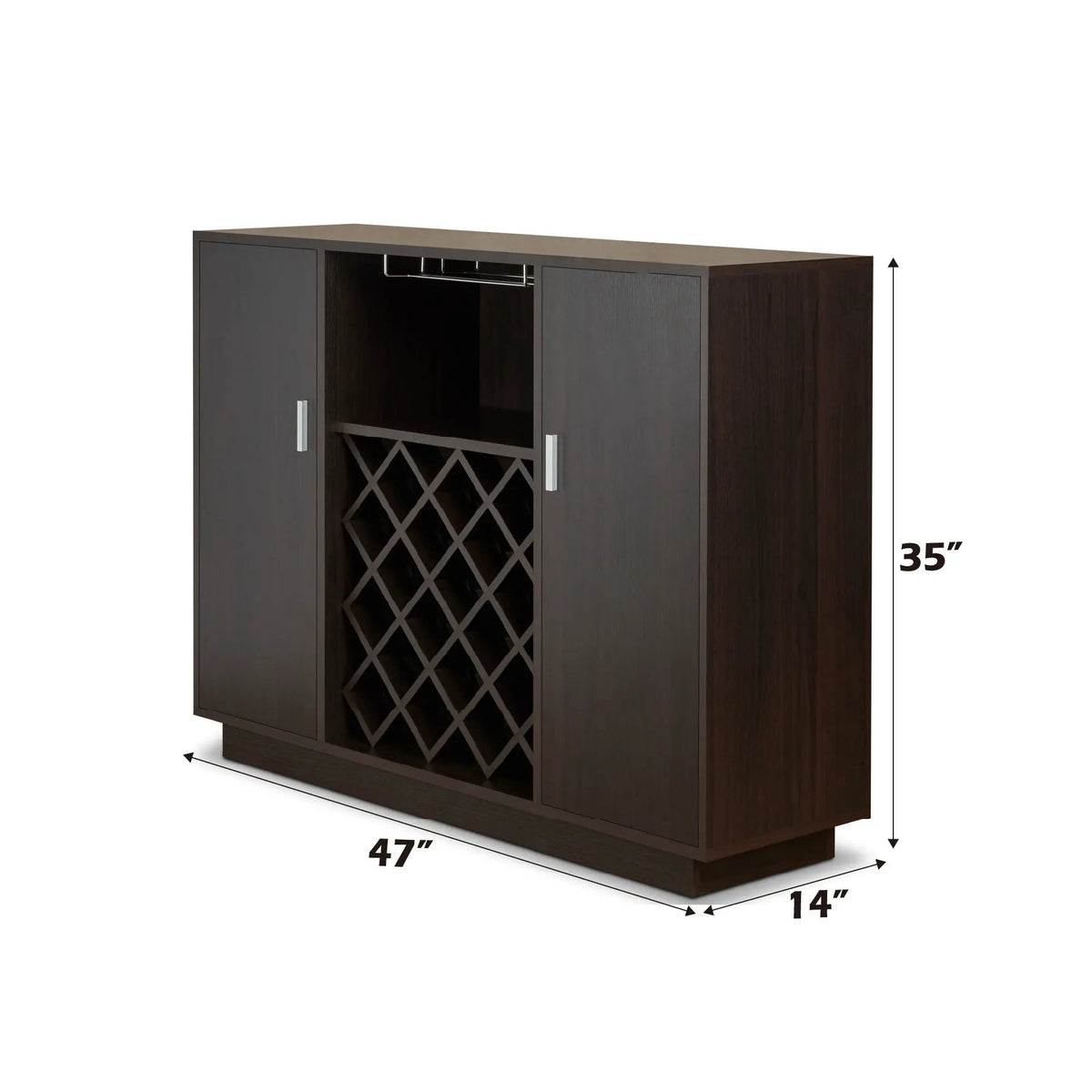 Hazen Wine Cabinet | Espresso Finish | Holds 18 Bottles | Stemware Holder