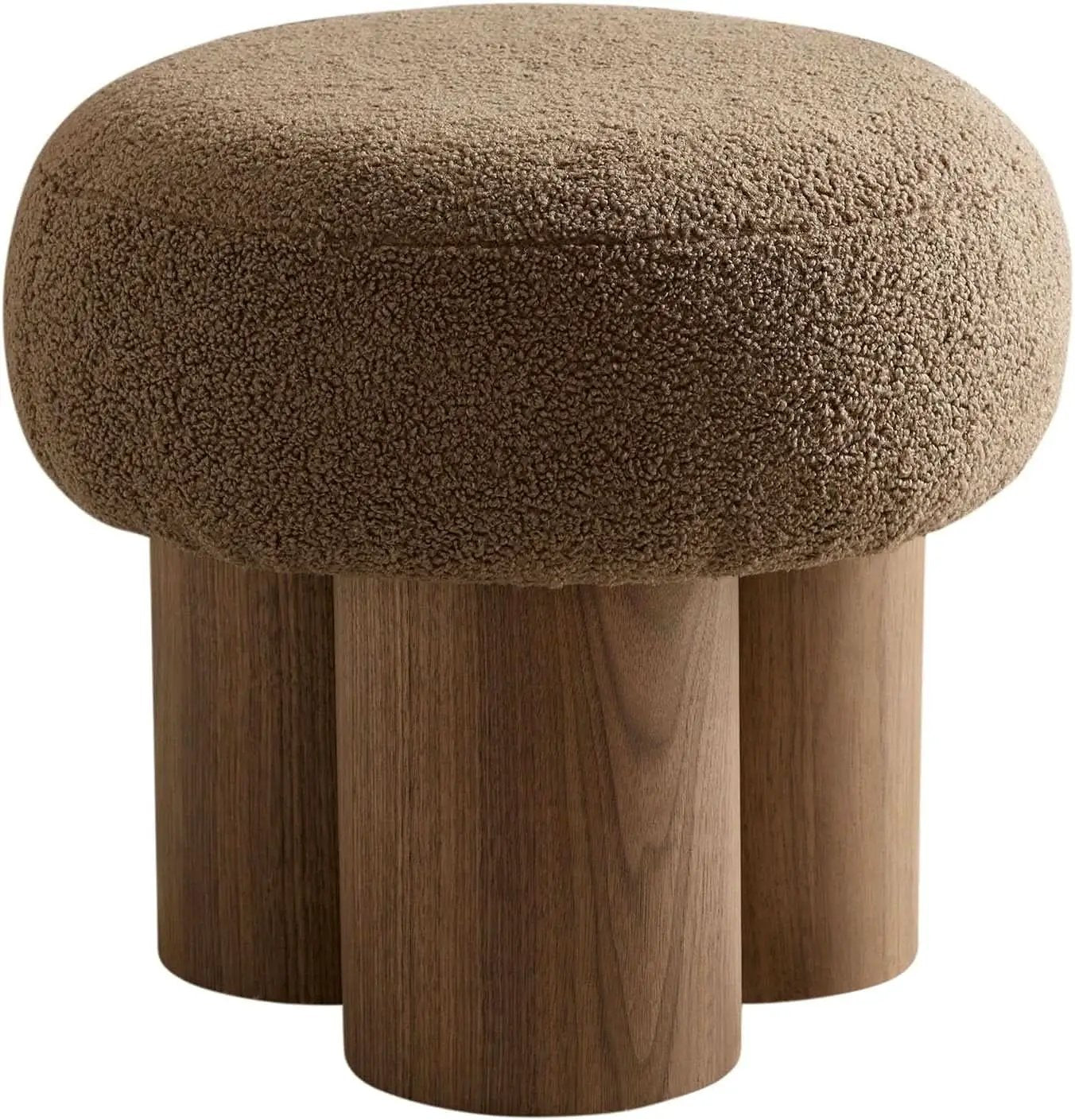 Compact Round Footstool Ottoman Brown Teddy Fabric from PriceLows™