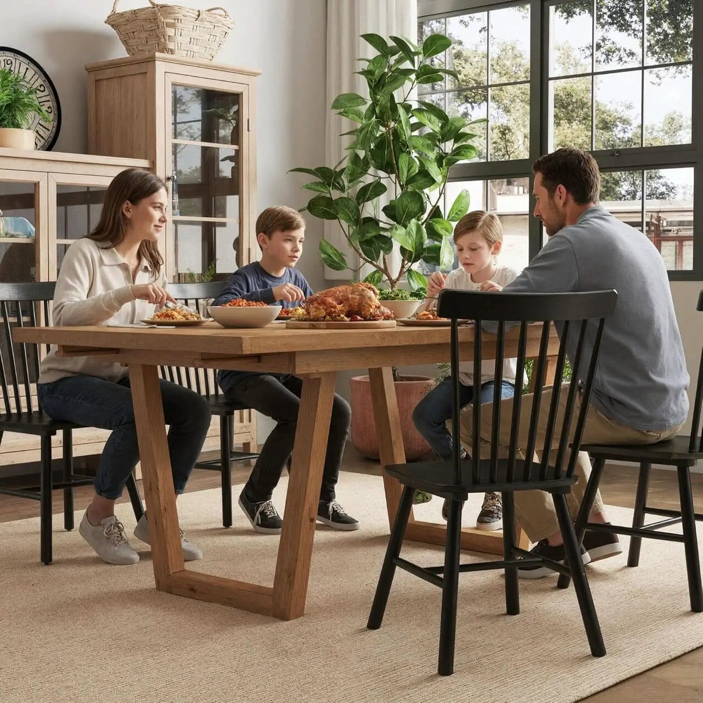 Windsor Spindle Back Dining Chair Armless Black Wood from PriceLows™