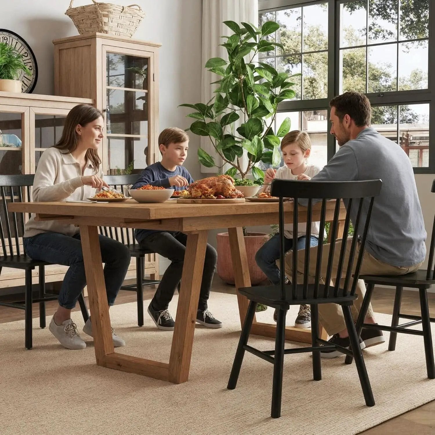 Windsor Spindle Back Dining Chair Armless Black Wood from PriceLows™