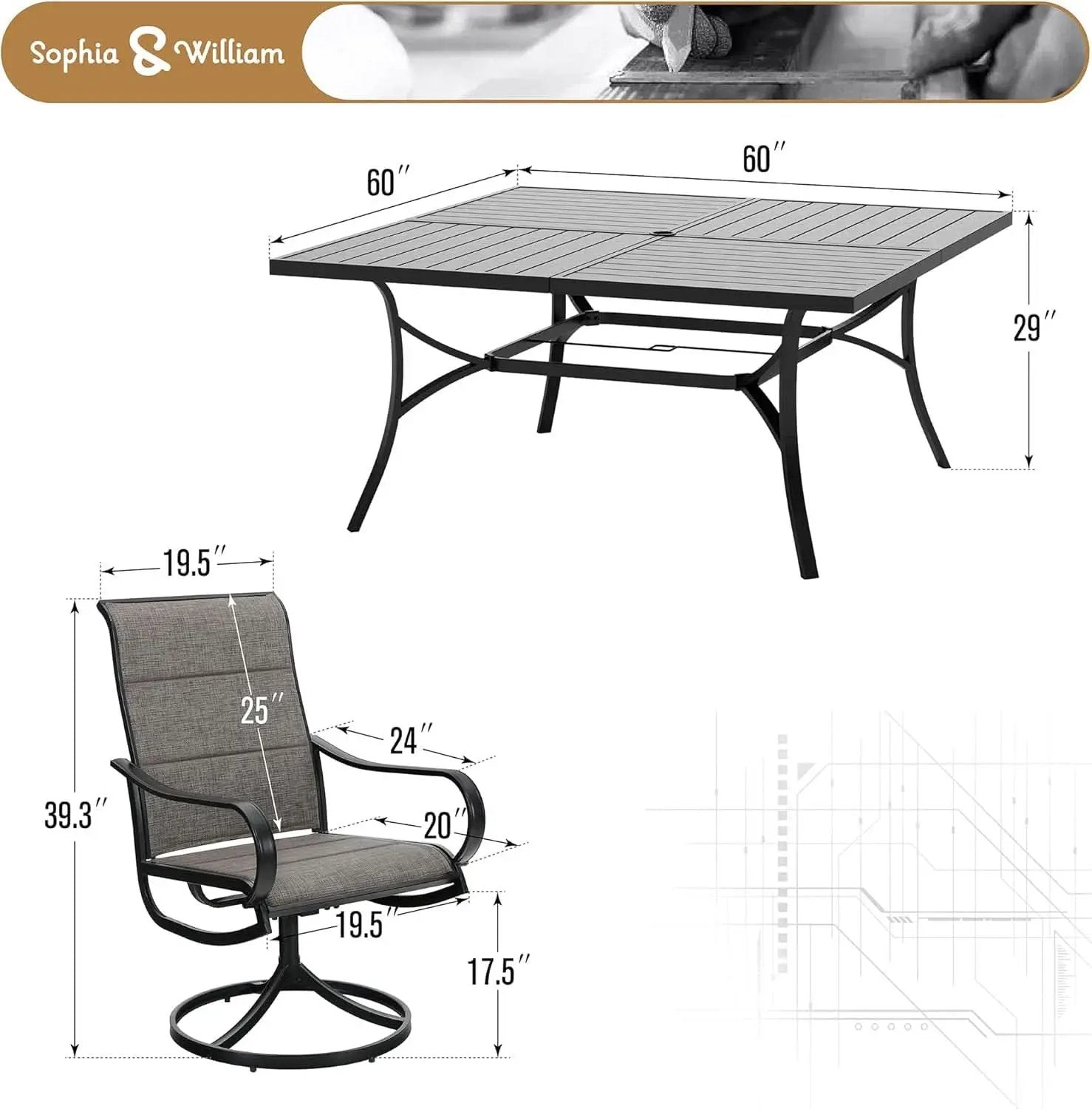 Patio Furniture Set Table For 8 Grayish Brown Swivel Chairs from PriceLows™