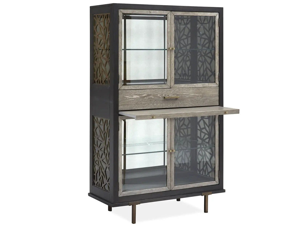 Ryker Display Cabinet | 18 x 42 x 69.38 in | Oak Veneer & Tempered Glass | Nocturn Black And Coventry Gray