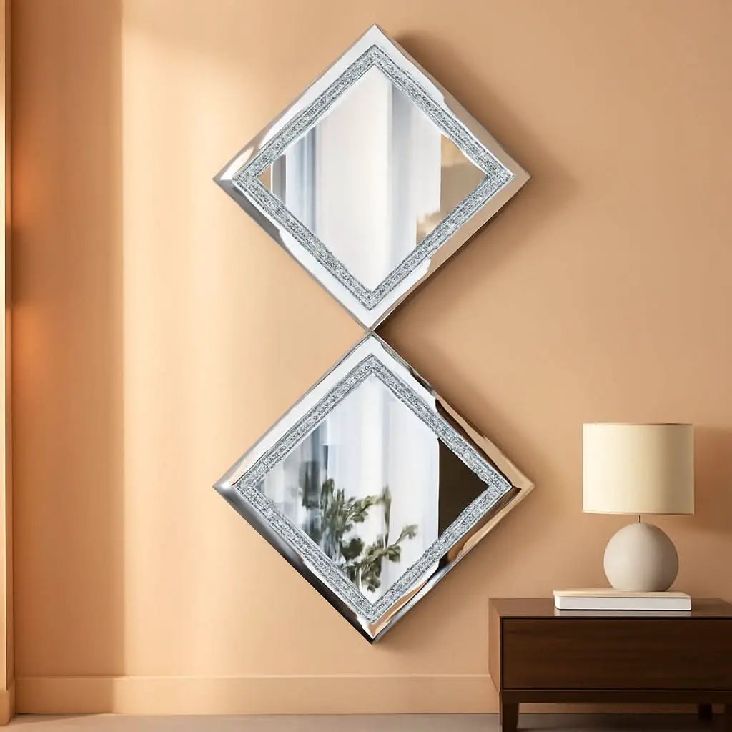 Crystal Crush Diamond Silver Mirror Set 12x12 Inch 2 Pieces from PriceLows™