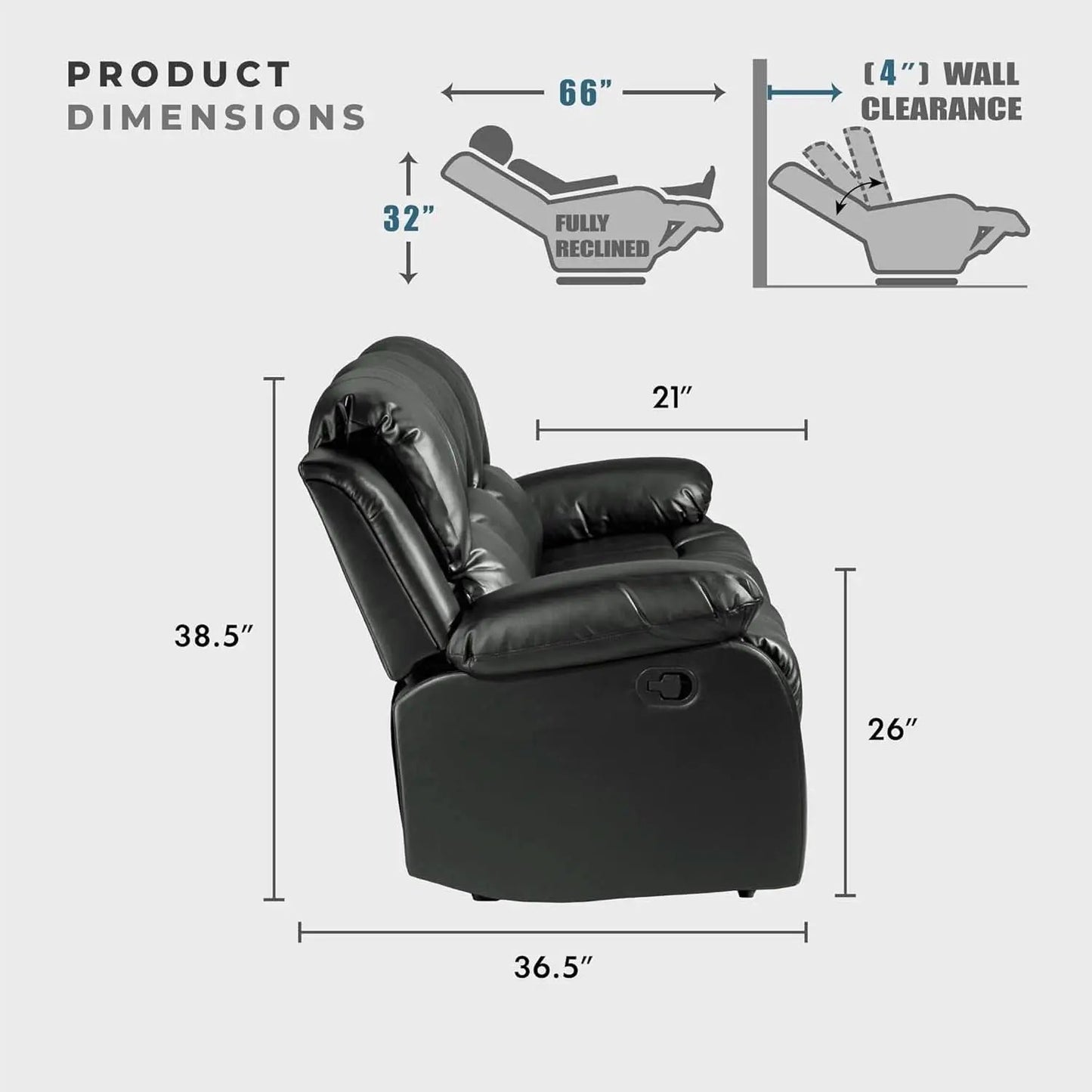 Humphreys Double Reclining Loveseat Black Faux Leather from PriceLows™