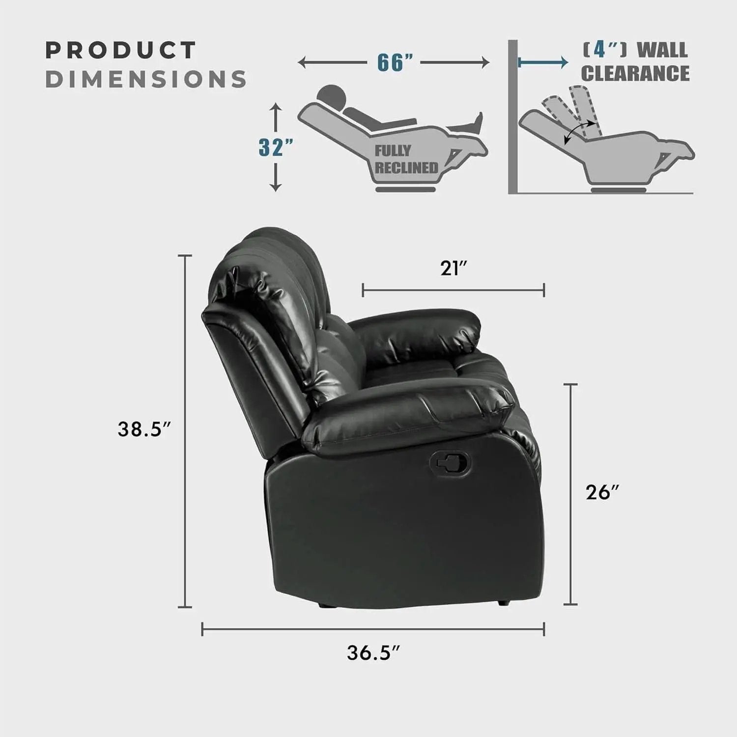 Humphreys Double Reclining Loveseat Black Faux Leather from PriceLows™