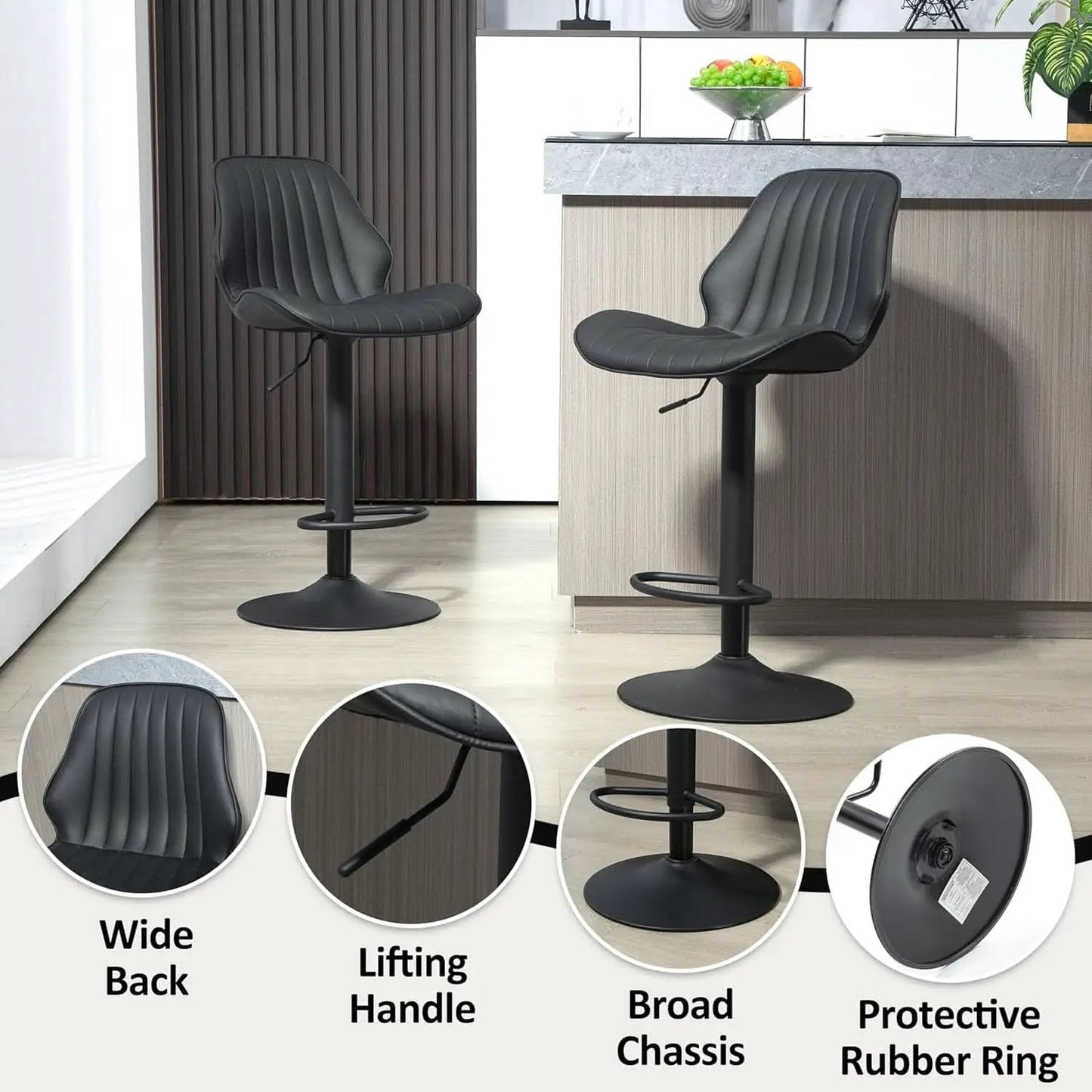 Modern 360 Degree Swivel Faux Leather Bar Stools from PriceLows™