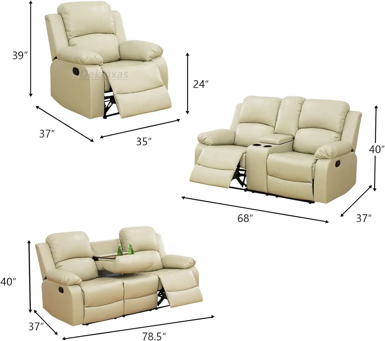 Beige 3 Seater Manual Reclining Sofa With Cup Holders from PriceLows™