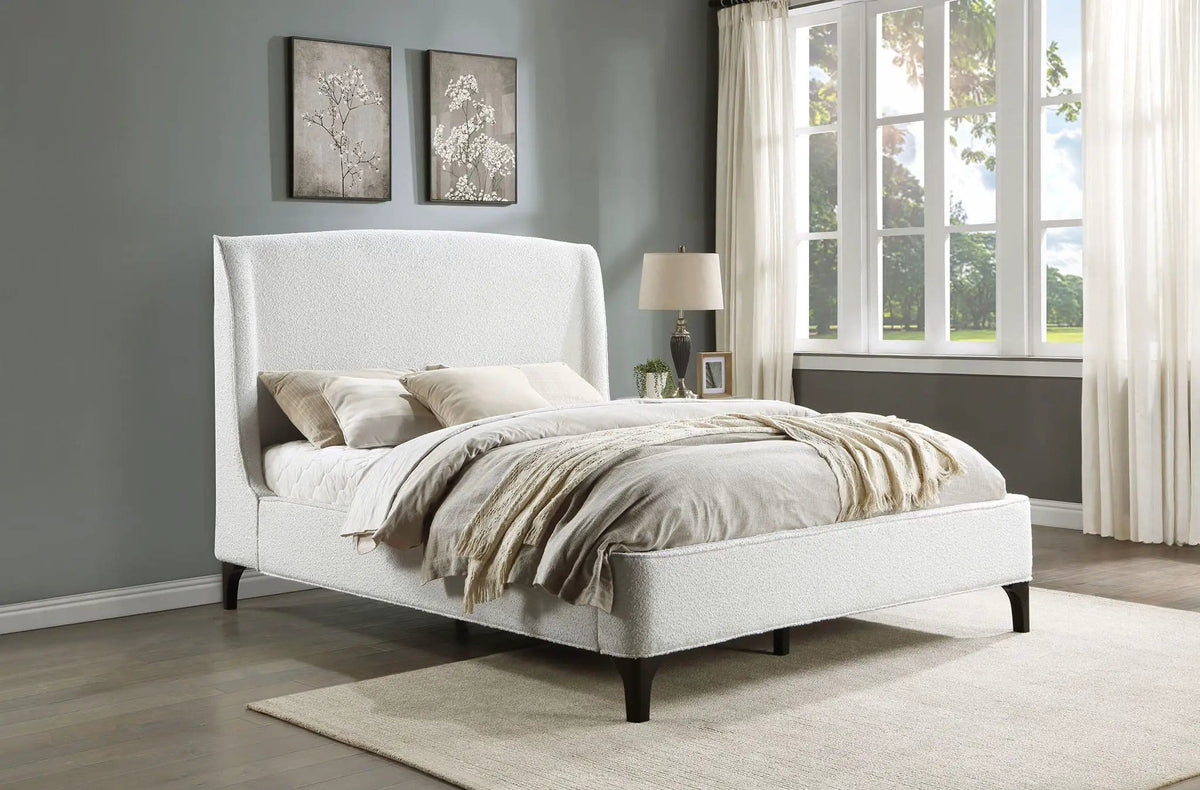 Mosby Upholstered Eastern King Wingback Bed Snow | 83.75 x 90 x 54 in | Boucle | Bedroom