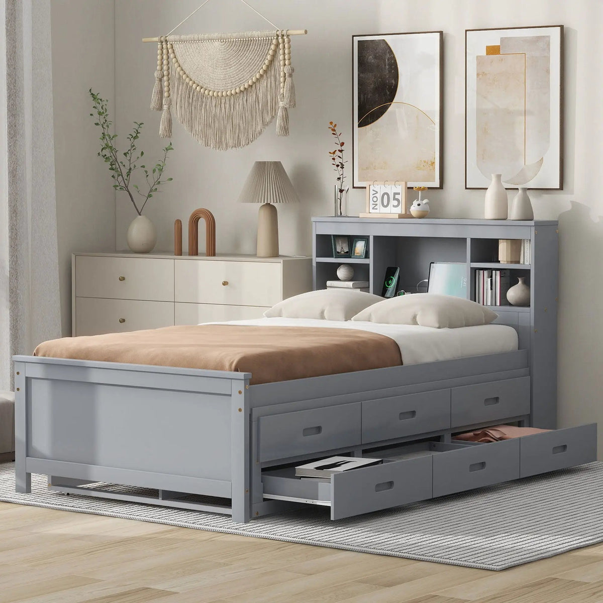 Platform Bed | Storage Headboard | USB Ports | Twin Trundle