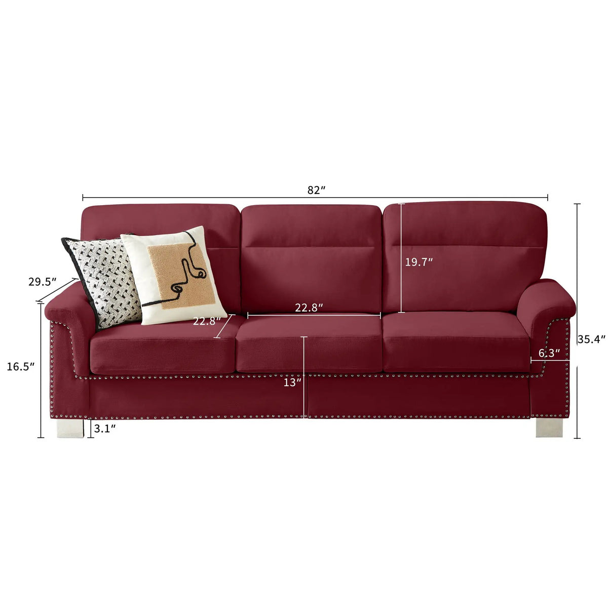 3 Seater Stationary Sofa | High-Density Foam And Spring Pack | 84.2 Inch Length | Solid Structure