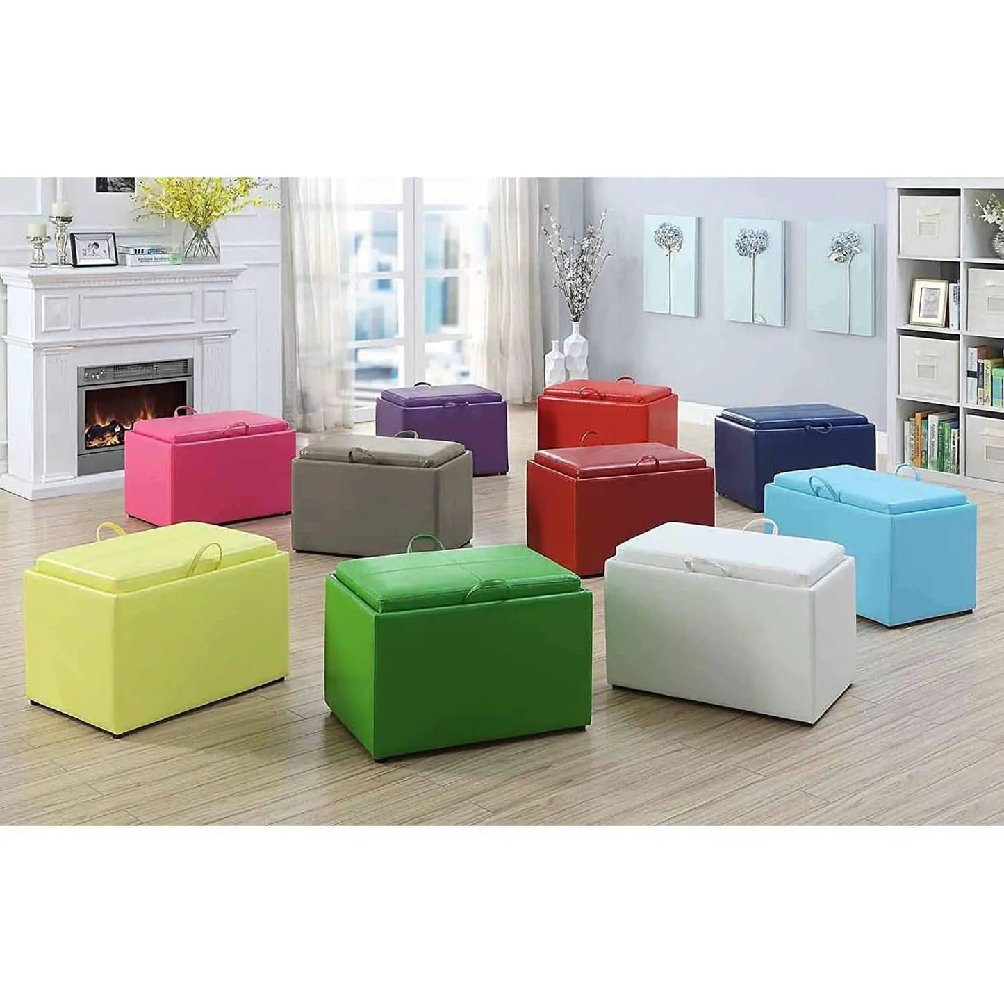 Gray Storage Ottoman With Reversible Tray Top Modern Design from PriceLows™
