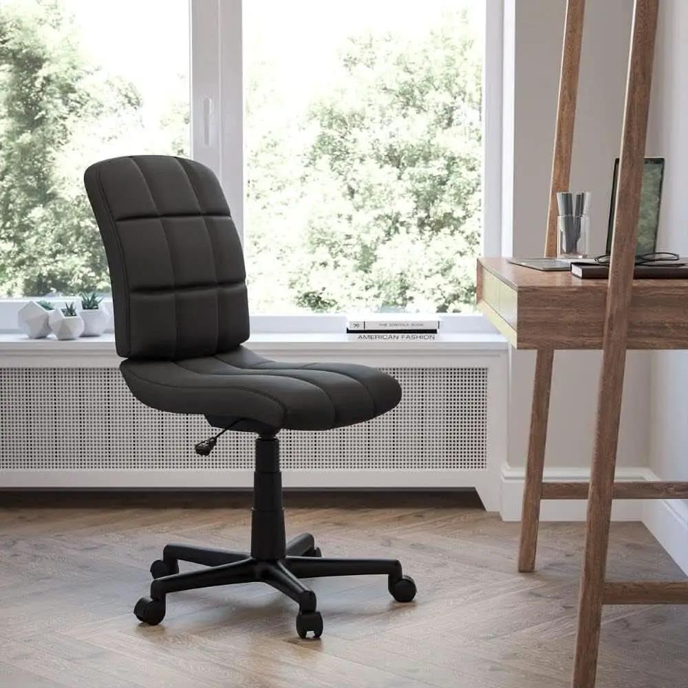 Clayton Mid Back Tufted Vinyl Office Chair Black Swivel from PriceLows™