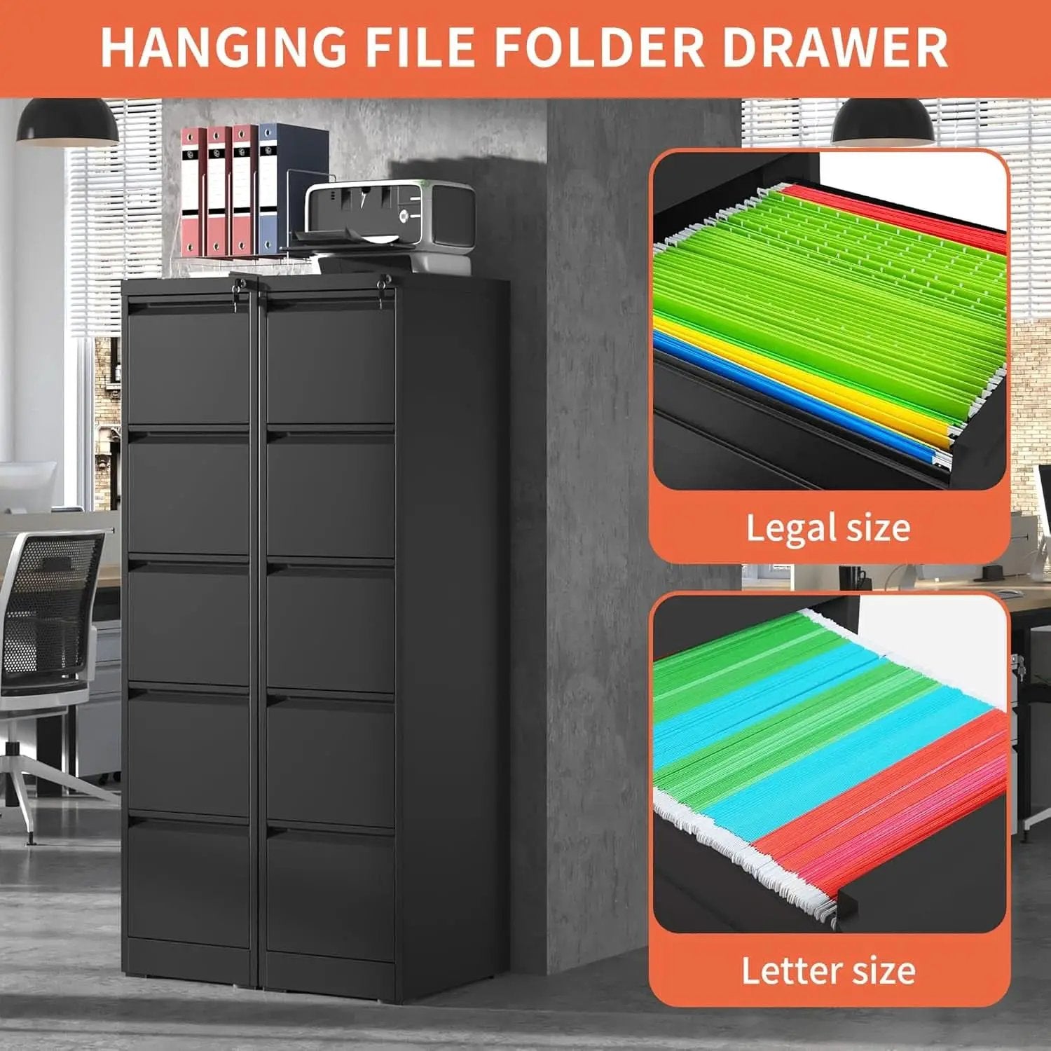 Metal 5 Drawer Vertical File Cabinet With Lock For A4 Letter Legal from PriceLows™