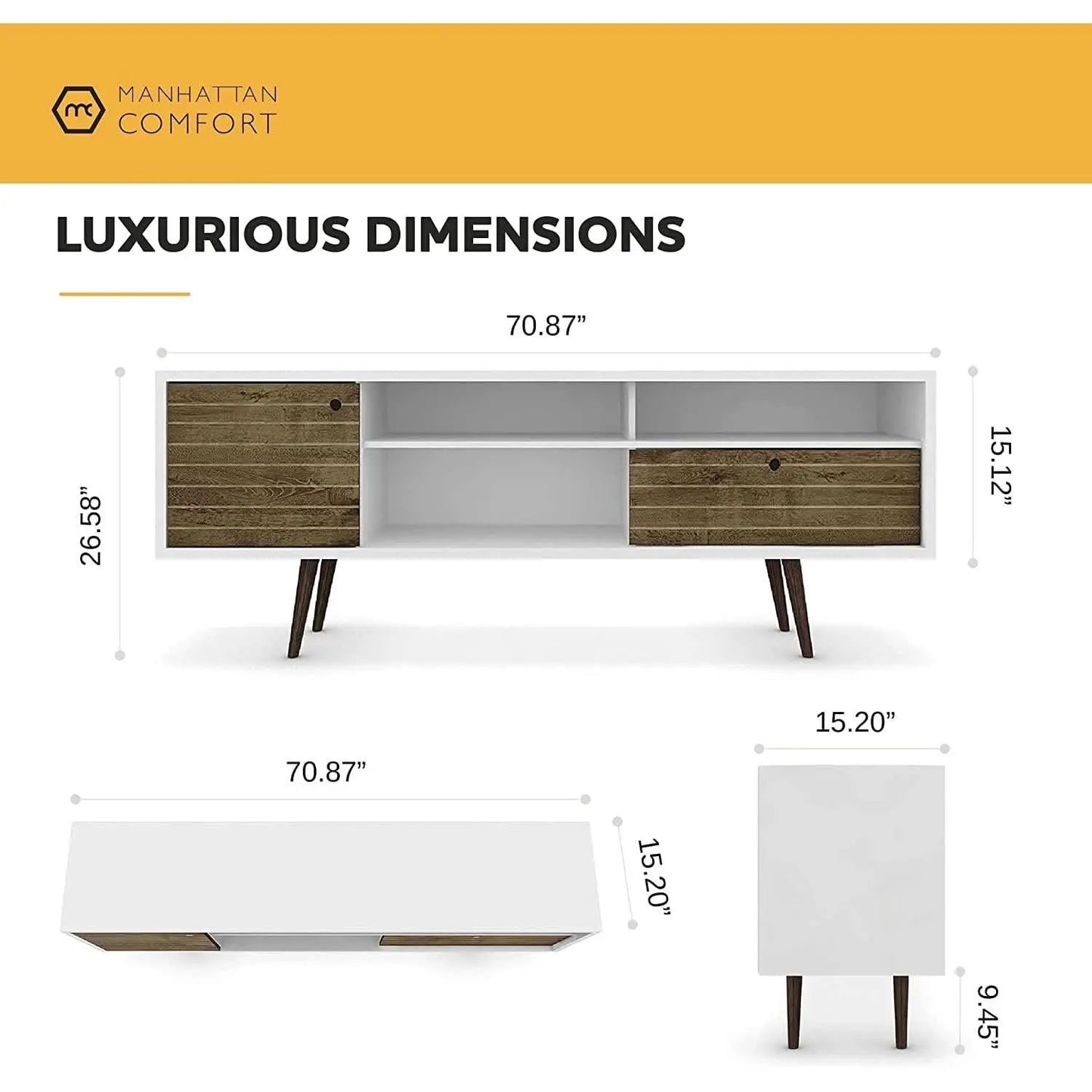 Mid Century TV Stand Solid Wood With Shelves And Cabinet from PriceLows™
