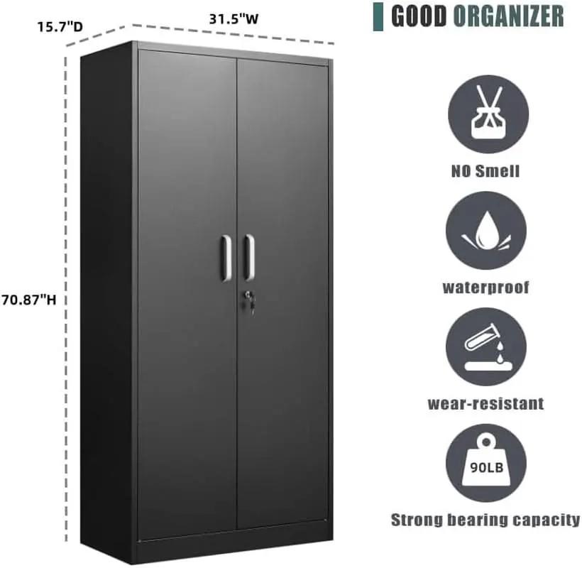 Black Metal Storage Cabinet With Locking Adjustable Shelves from PriceLows™