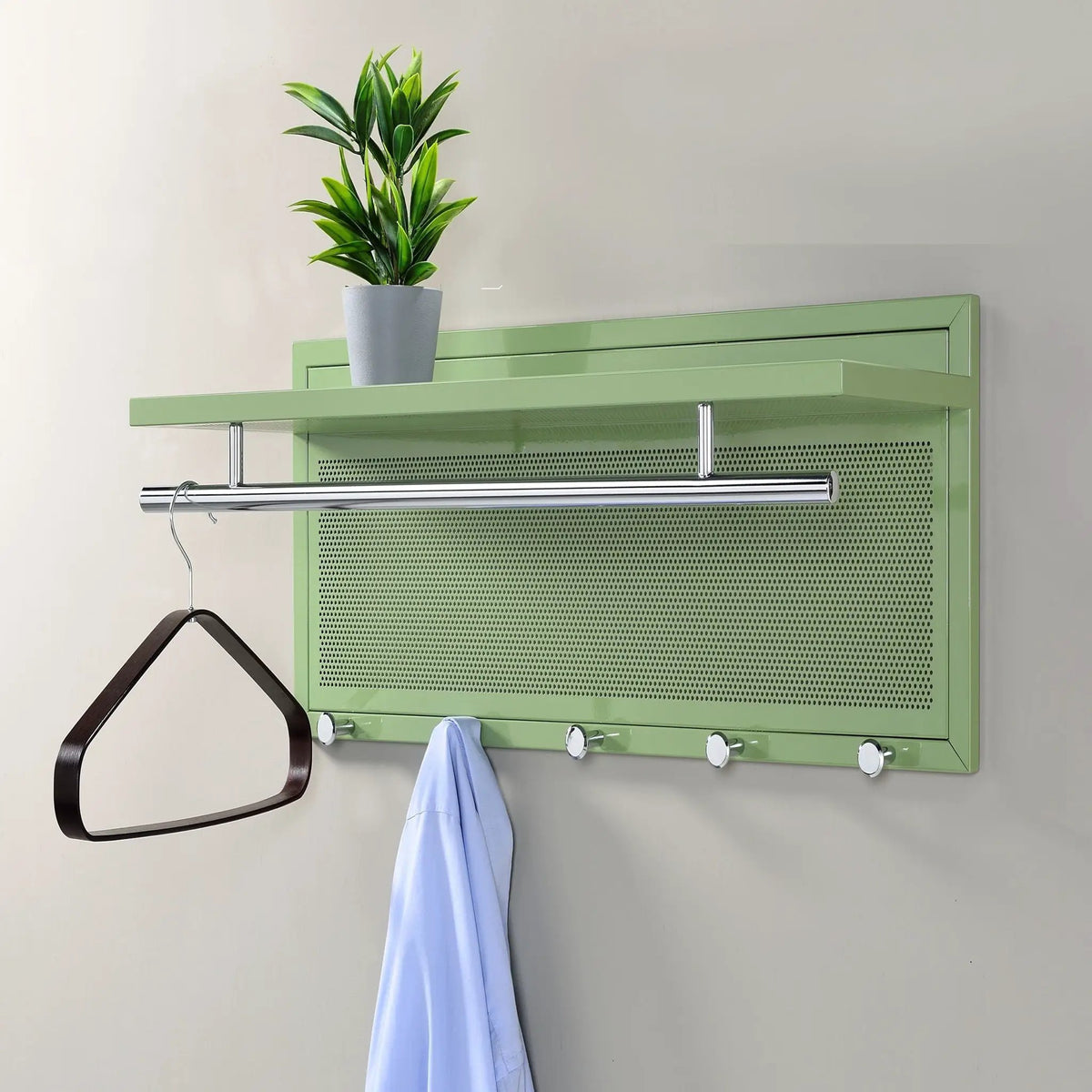 Wall Mounted Coat Rack | 5 Metal Hooks | Storage Shelf And Hanging Bar