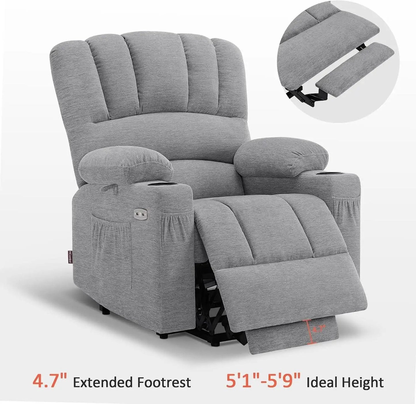 Power Lift Recliner Chair With Massage And Heat Grey Fabric from PriceLows™