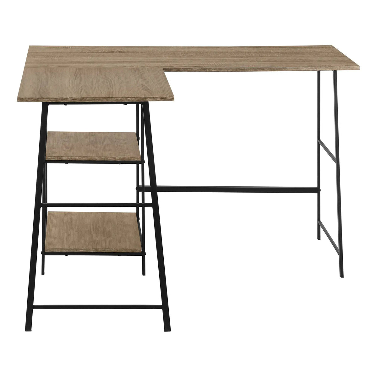 Industrial L-Shaped Corner Desk | 47.25 Inch Width | 2 Open Shelves | Sawhorse-Style Legs