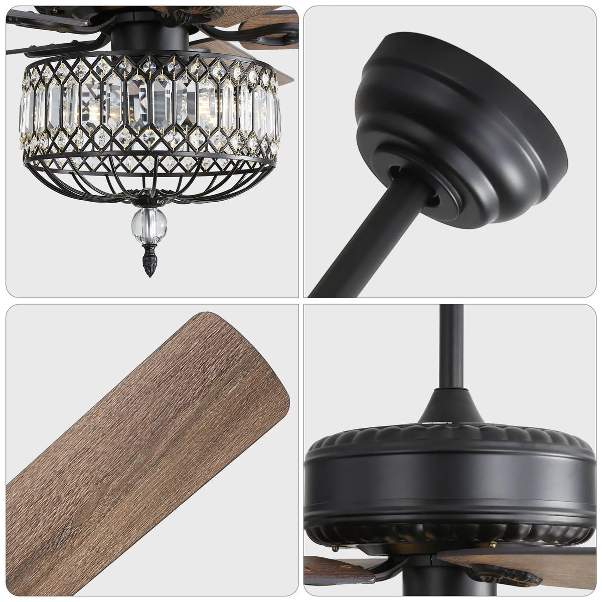 Crystal Lampshade Ceiling Fan | 5 Blades | DC Motor With 6 Speed Remote | 1 4 8 Hour Timer