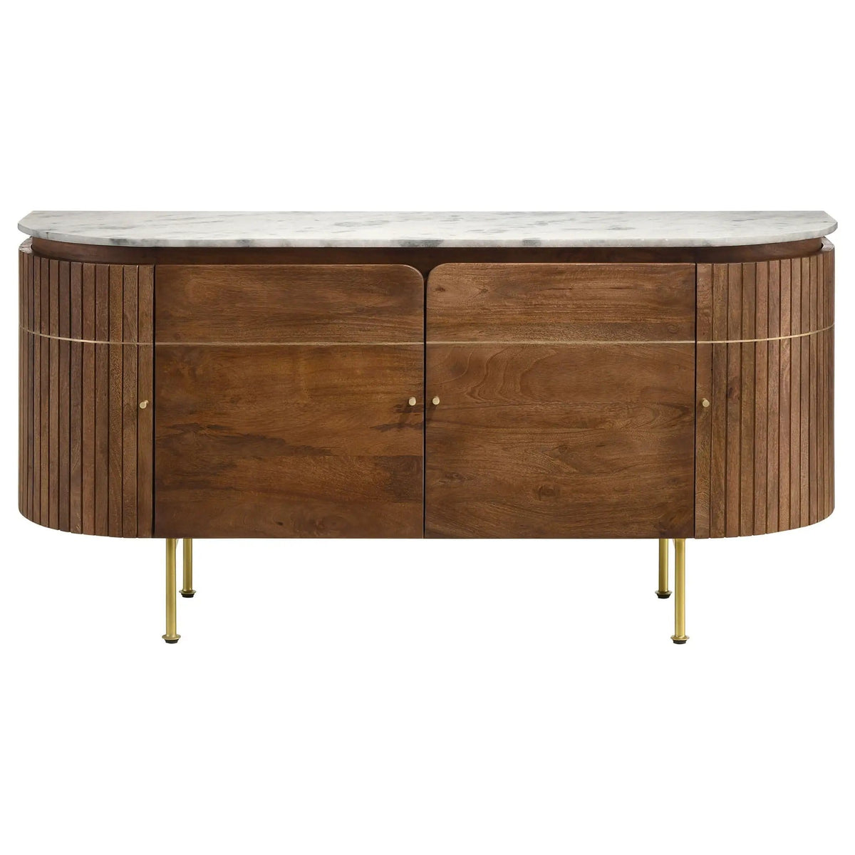 Ortega 4-door Marble Top Sideboard Buffet Cabinet | 63 x 18 x 30.5 in | Mango Wood & Marble | Natural