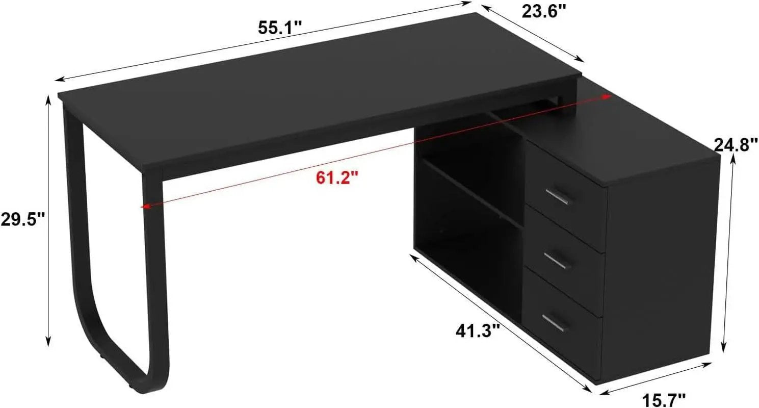 55 Inch L Shaped Computer Desk Black Storage Cabinet from PriceLows™