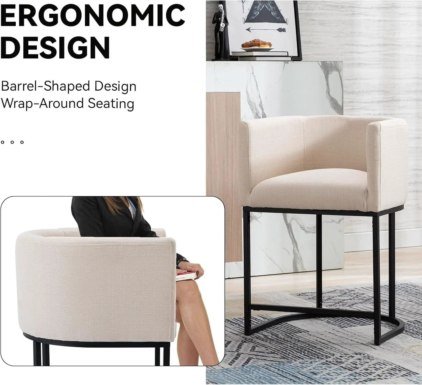 Contemporary Cream Linen Bar Stools Set Of 3 24 In from PriceLows™
