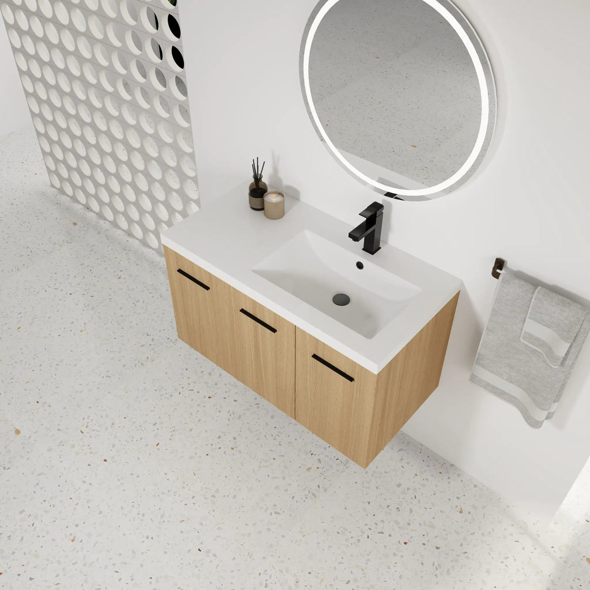 Wall Mounted Floating Bathroom Vanity | 3 Door Modular | Gel Coat Sink