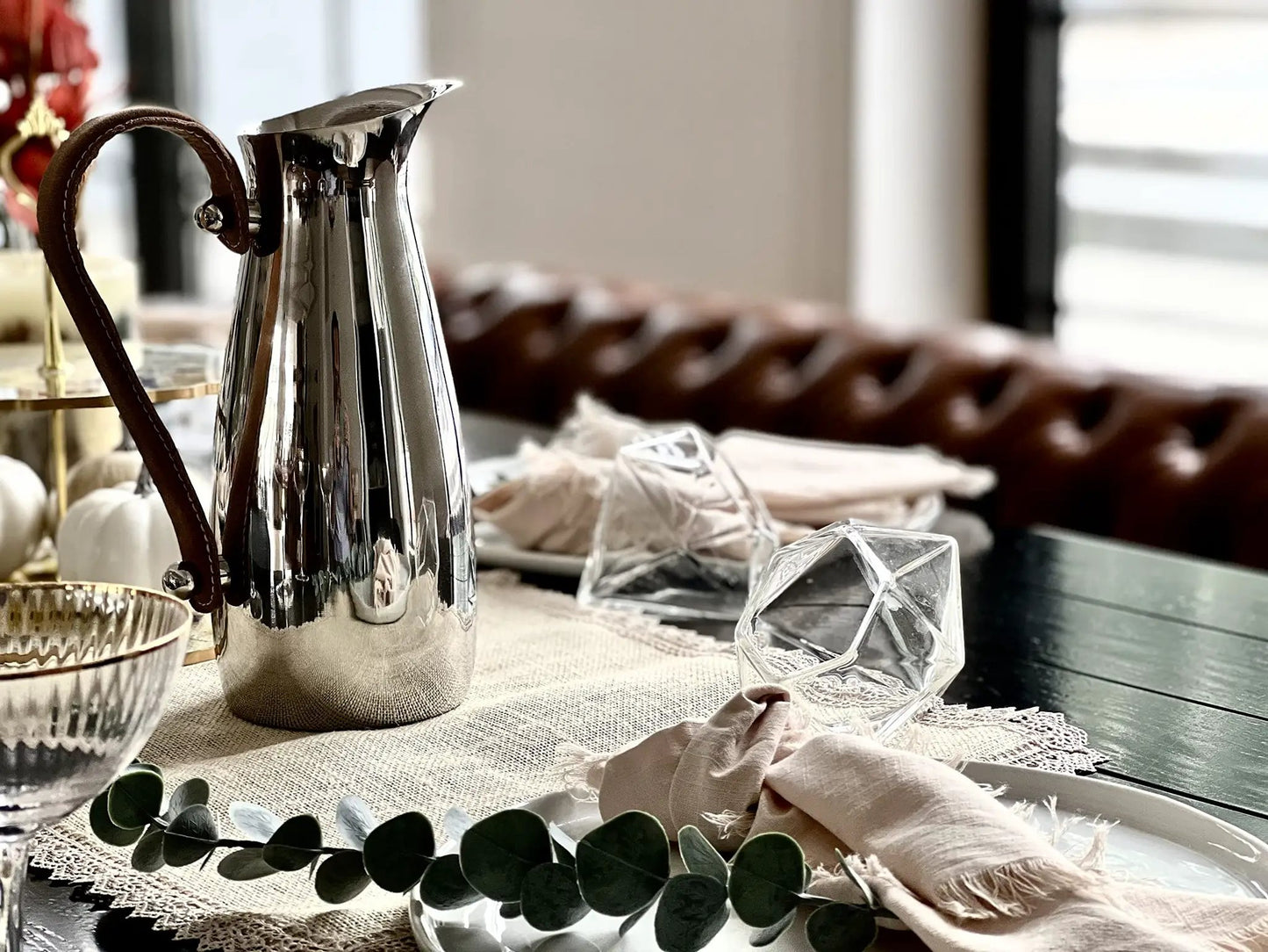 Silver Stainless Steel Water Pitcher, Leather Handle from PriceLows™