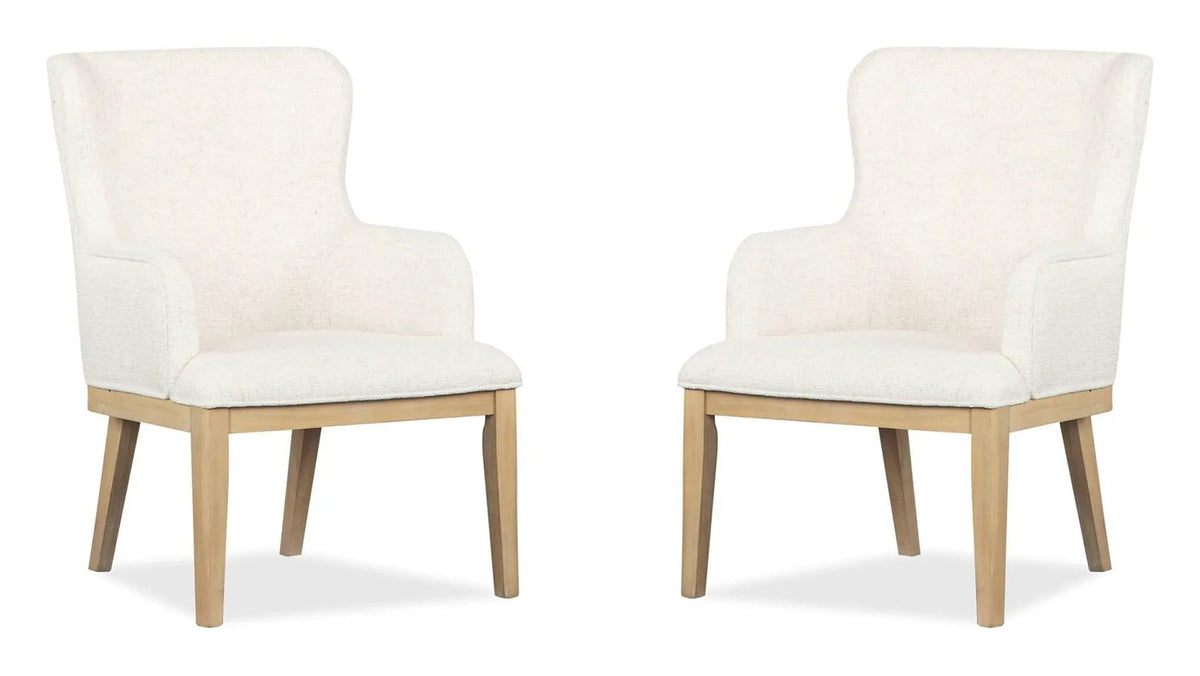 Somerset Dining Arm Chair With Upholstered Seat & Back (Set of 2) | 27.13 x 26.13 x 37.63 in | Oak Veneer & Fabric | Butternut and Omari Natural