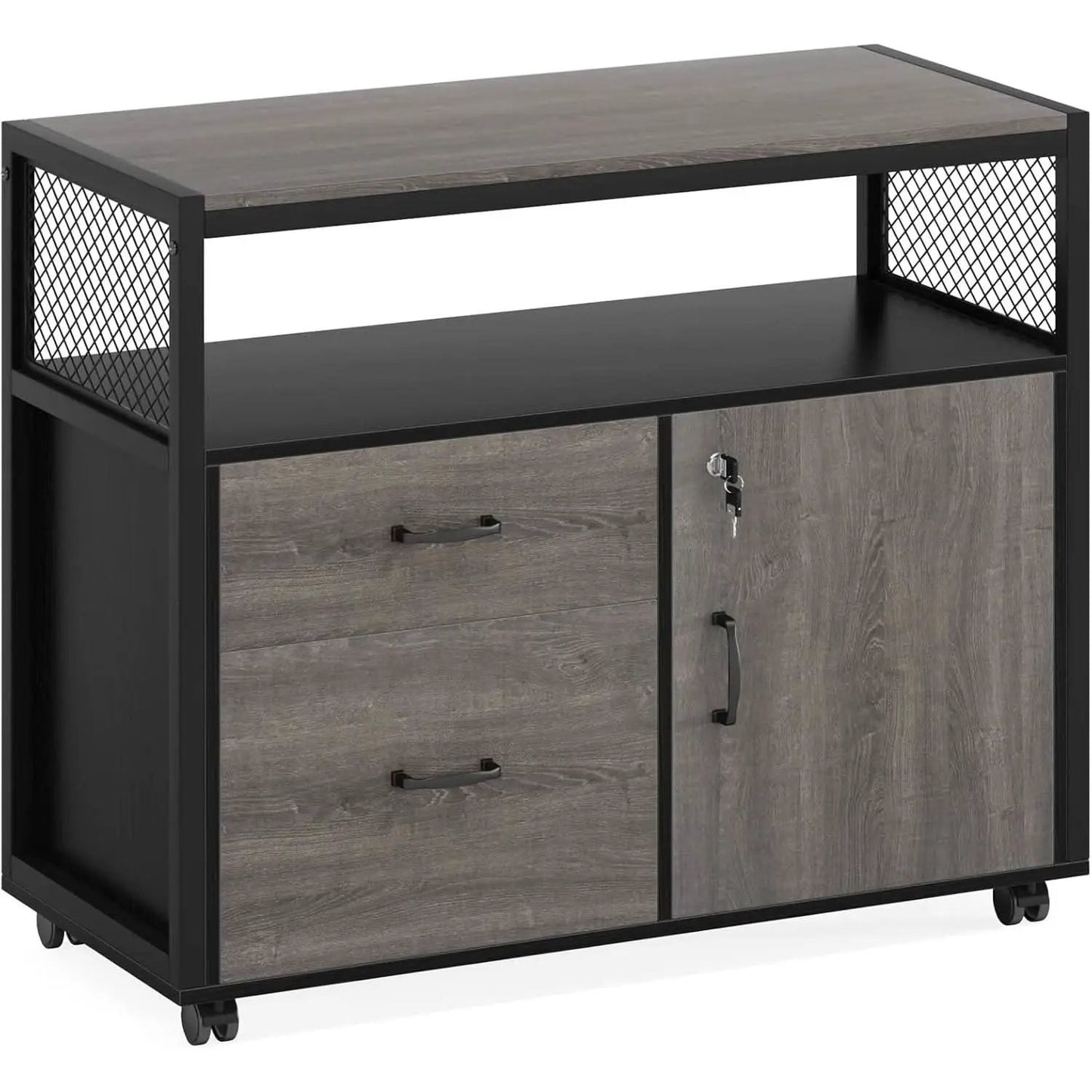 Gray L-Shaped Desk 55 Inch With Storage Cabinet For Office from PriceLows™