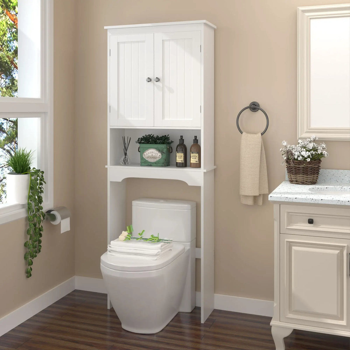 Over The Toilet Storage Cabinet | Adjustable Shelf | White | MDF Construction