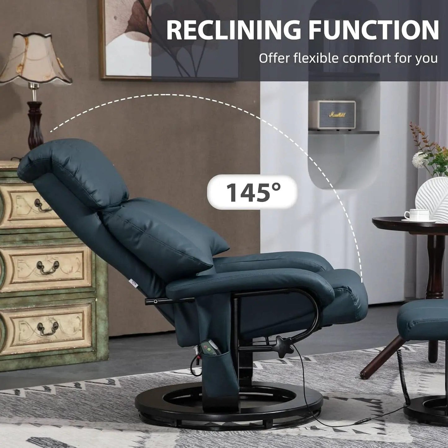 Blue Massage Recliner Chair With 360 Swivel Ottoman from PriceLows™